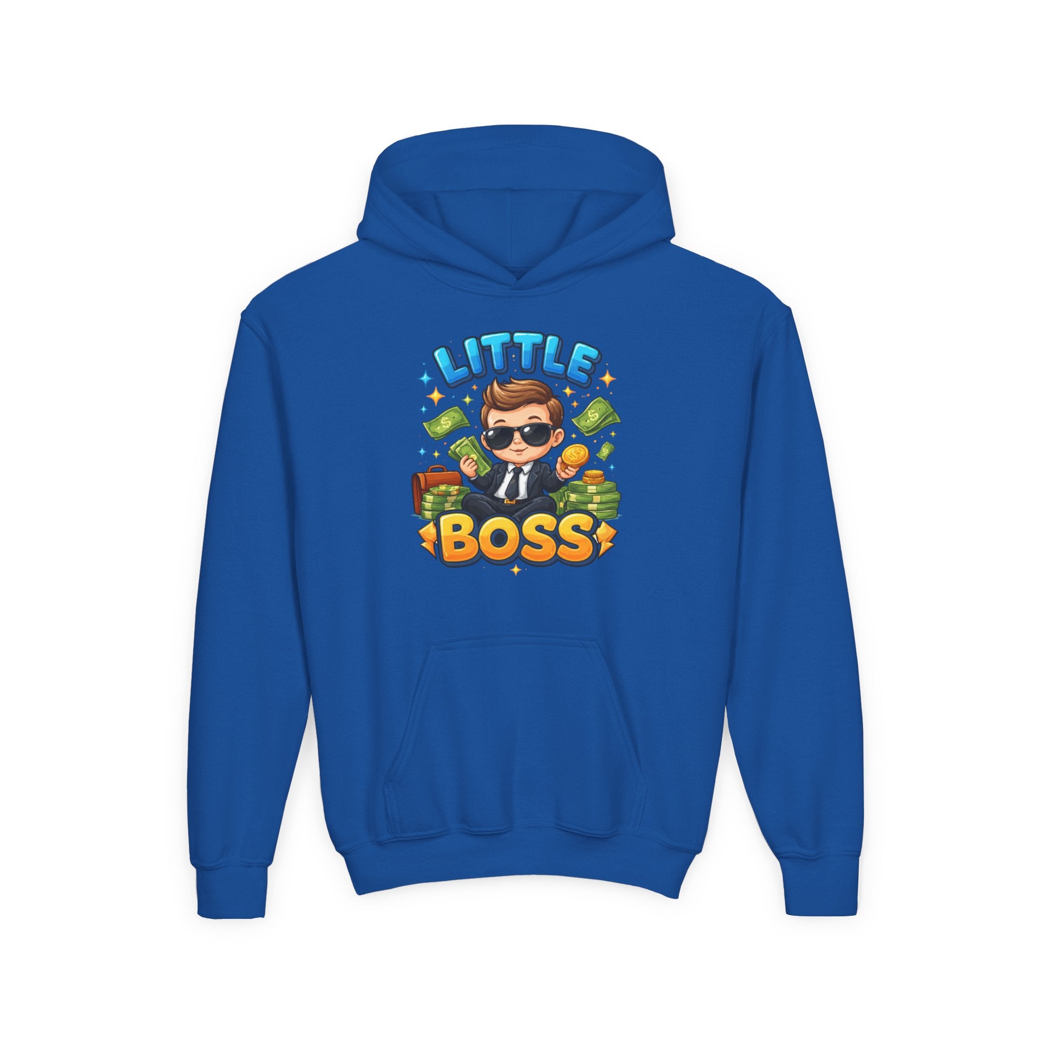 Youth Hoodie — "Little Boss" Cute Kid Money Cartoon Pullover