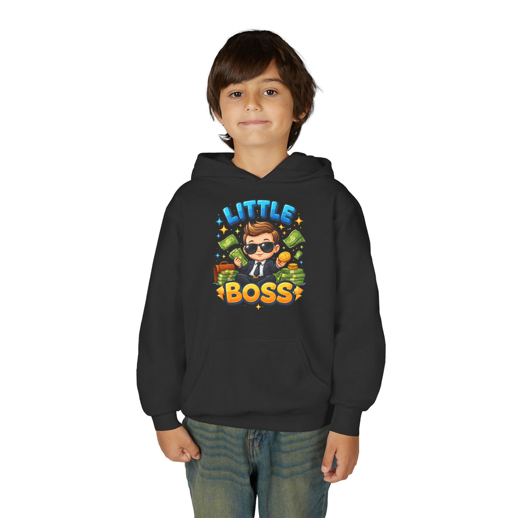 Youth Hoodie — "Little Boss" Cute Kid Money Cartoon Pullover