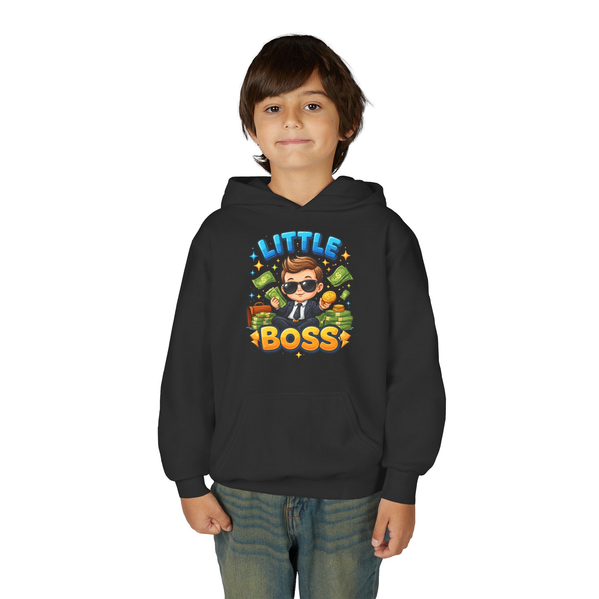 Youth Hoodie — "Little Boss" Cute Kid Money Cartoon Pullover