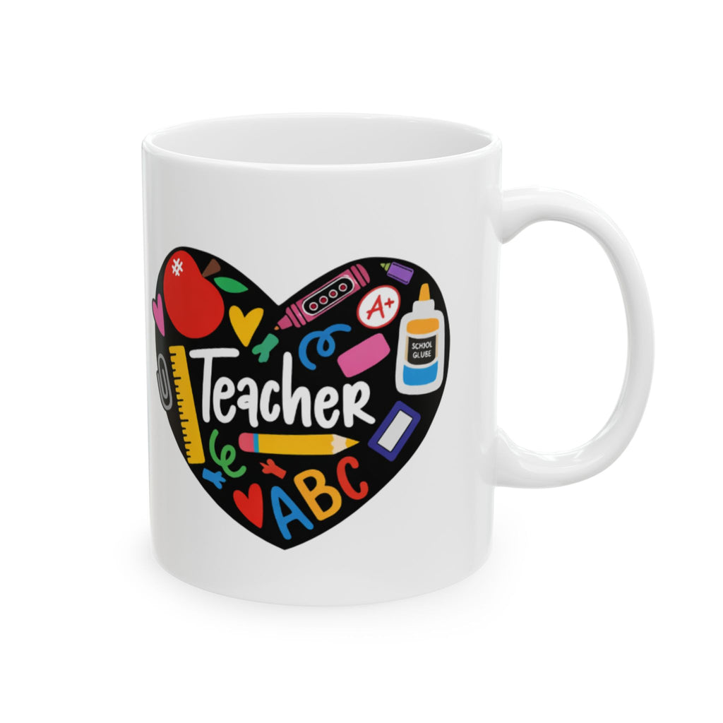Teacher Heart Ceramic Mug — Colorful School Supplies Design (11oz, 15oz)