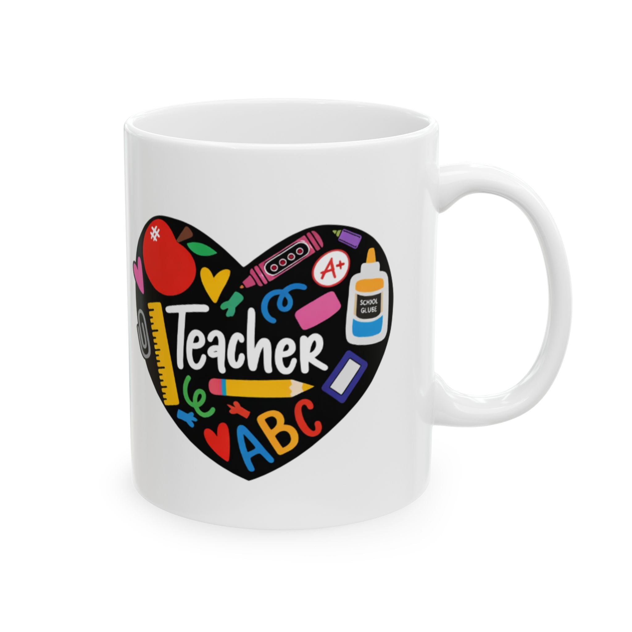 Teacher Heart Ceramic Mug — Colorful School Supplies Design (11oz, 15oz)