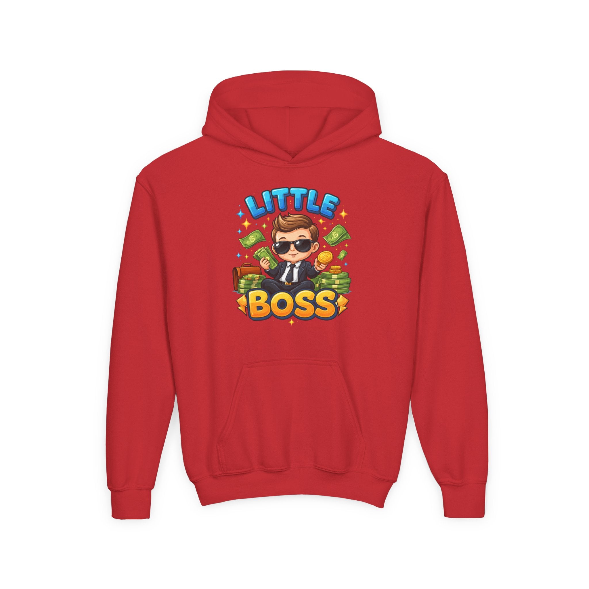 Youth Hoodie — "Little Boss" Cute Kid Money Cartoon Pullover
