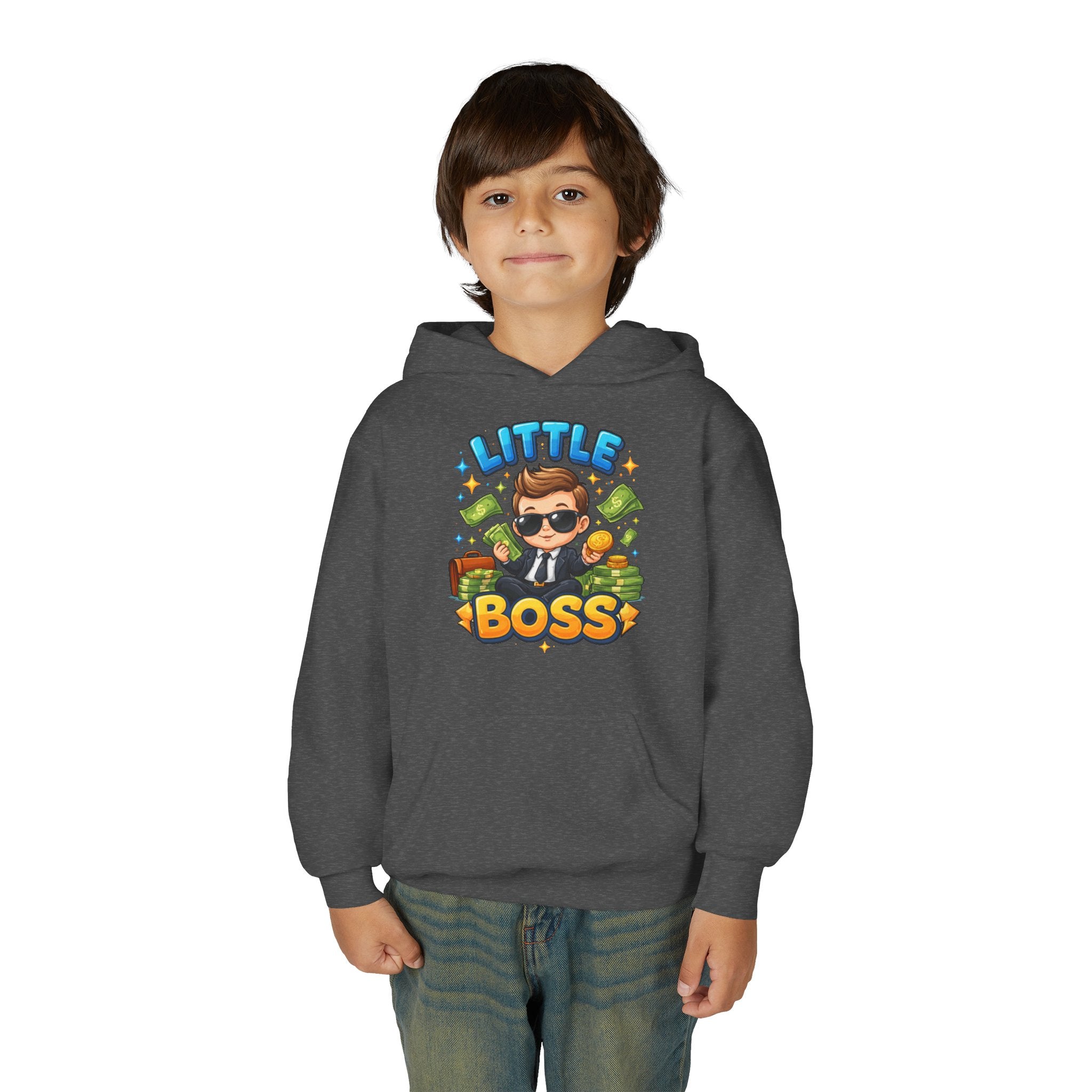 Youth Hoodie — "Little Boss" Cute Kid Money Cartoon Pullover