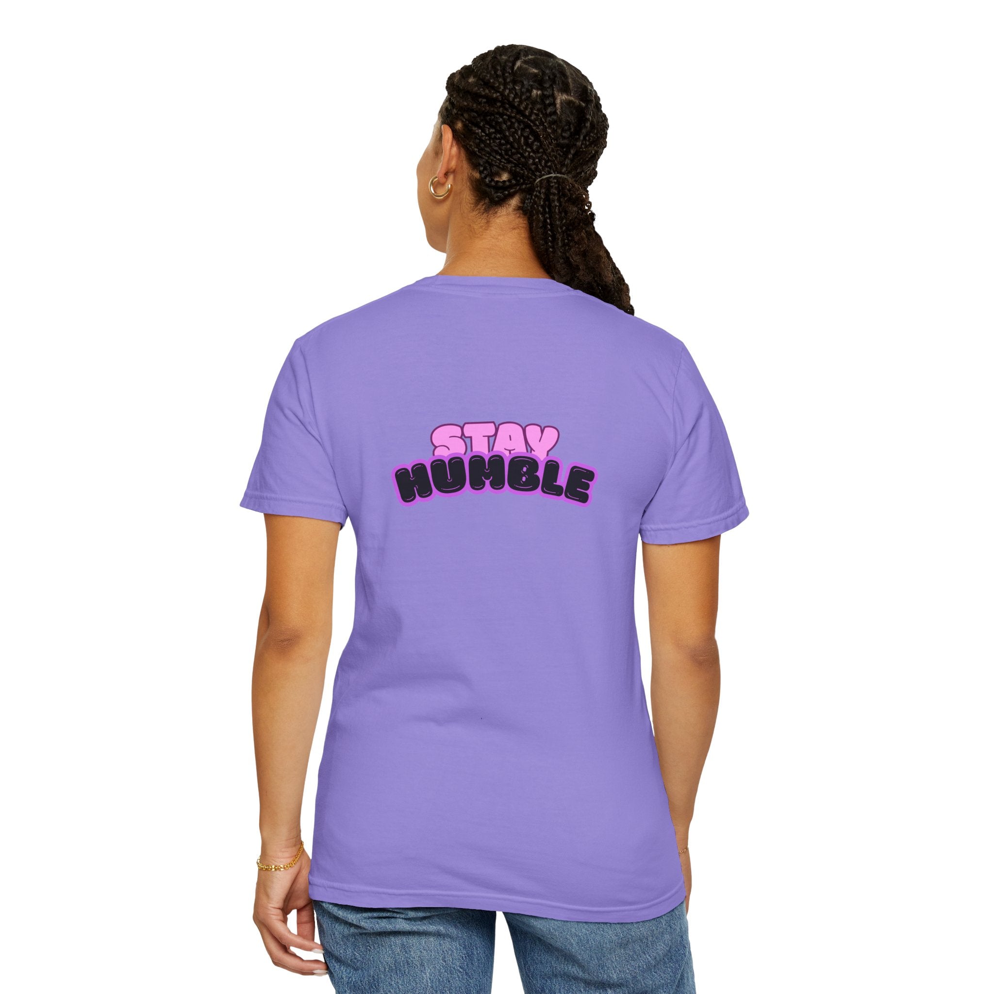 Stay Humble Graphic T-Shirt — Retro Pink & Black Text Tee