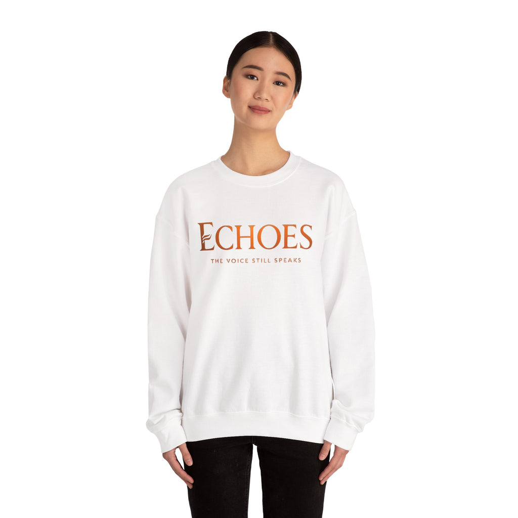 Echoes Crewneck Sweatshirt — "Echoes: The Voice Still Speaks" Minimal Graphic
