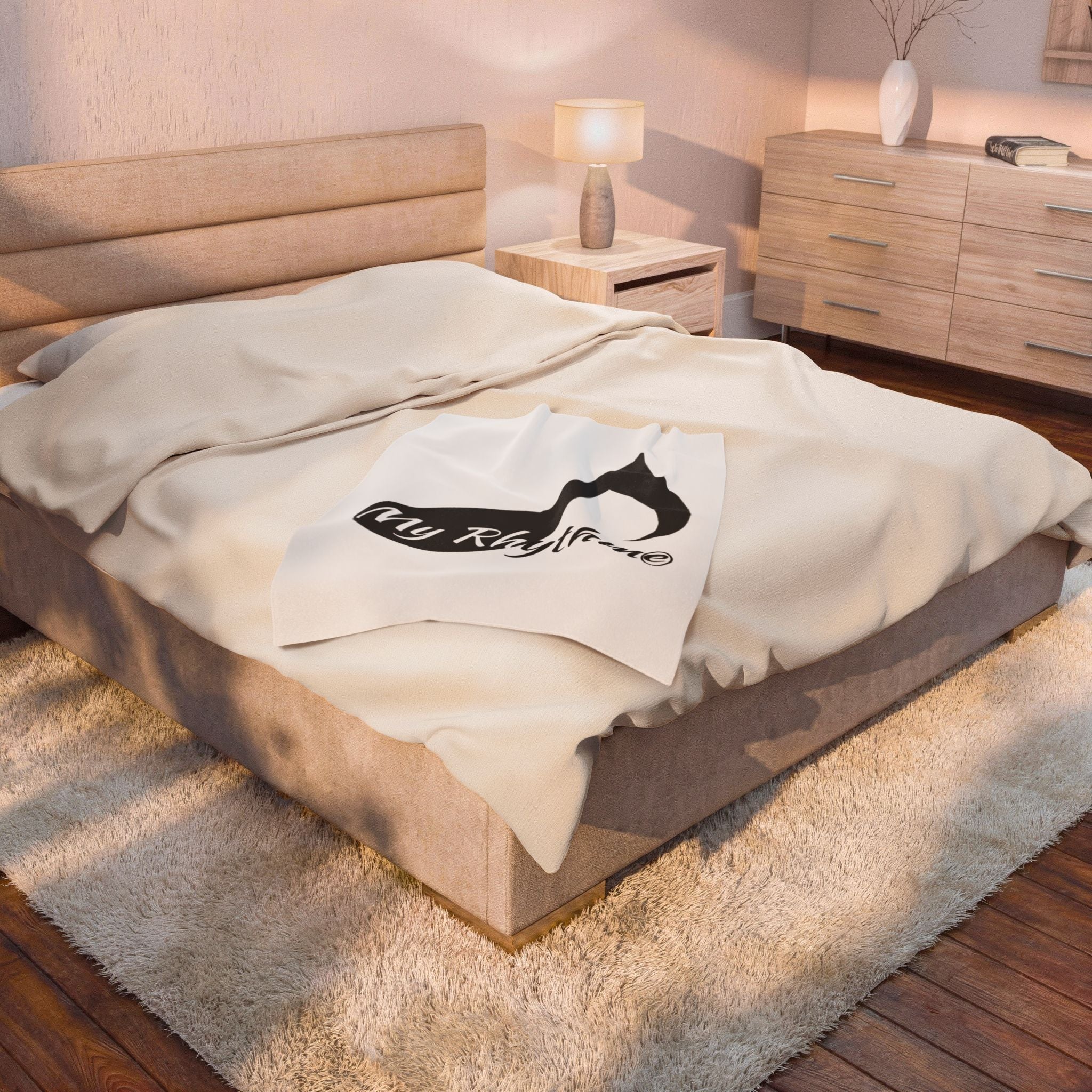 Velveteen Plush Blanket — "My Rhythme" Music Note Cozy Throw for Musicians & Music Lovers