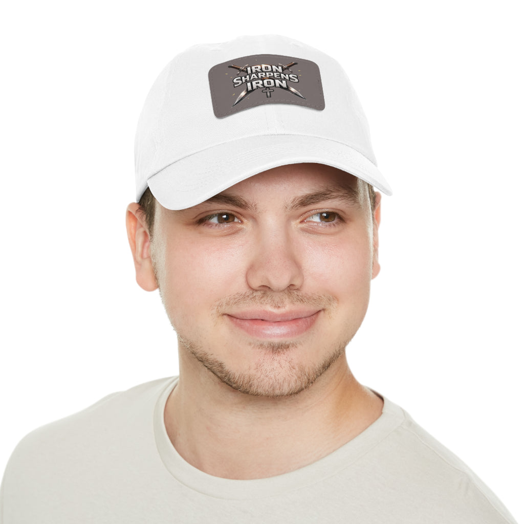 'Iron Sharpens Iron' Leather Patch Dad Hat — Christian Faith Baseball Cap
