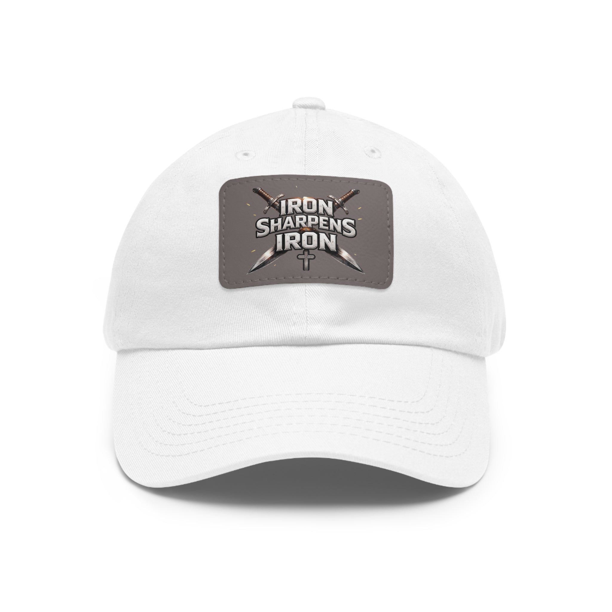 'Iron Sharpens Iron' Leather Patch Dad Hat — Christian Faith Baseball Cap