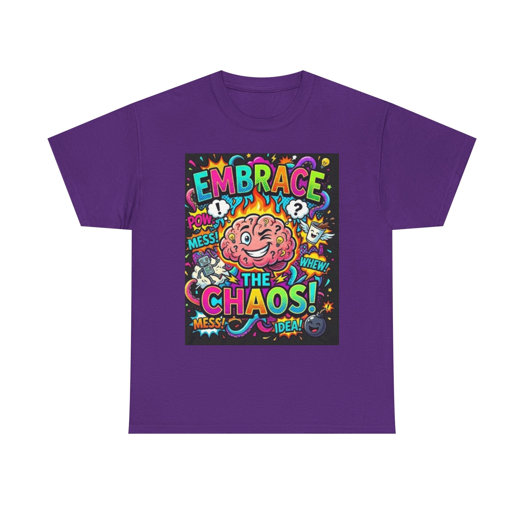 Embrace the Chaos T-Shirt — Colorful Brain Pop Art Graphic Tee