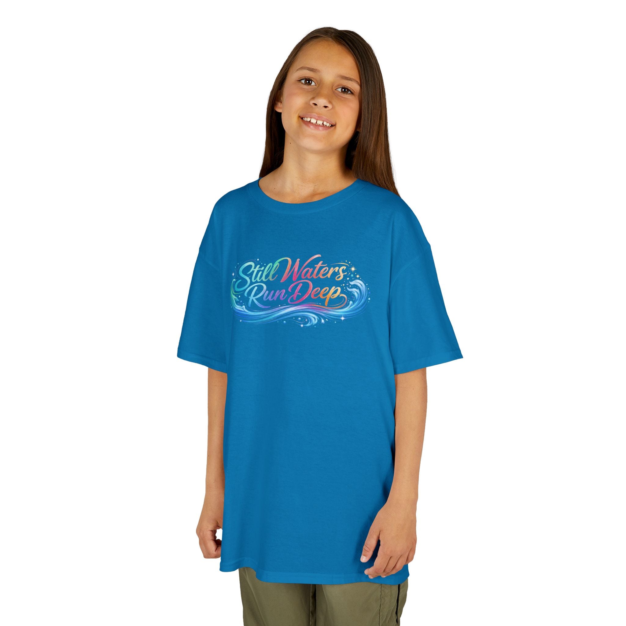 Kids Tee — "Still Waters Run Deep" Colorful Water Swirl Graphic