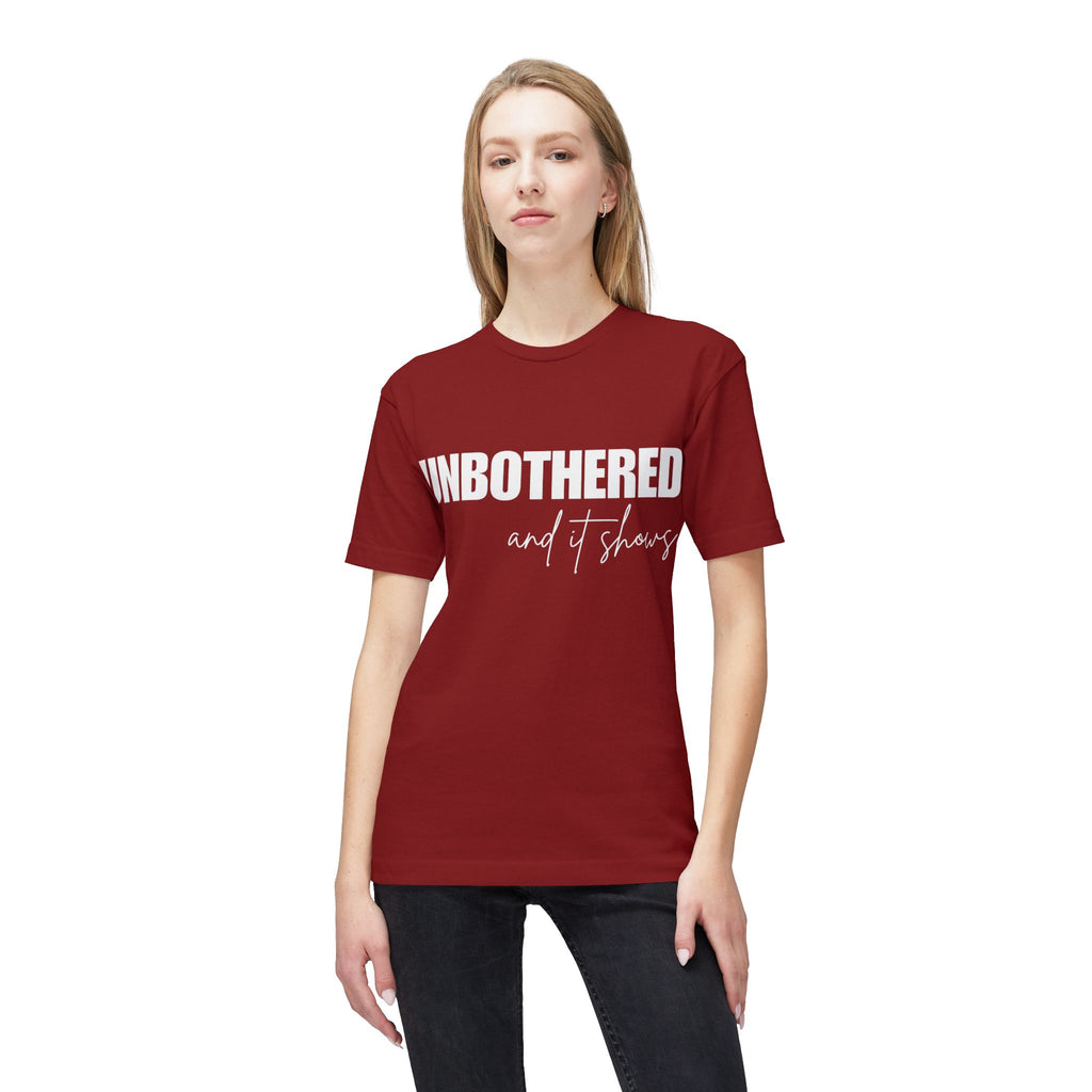 Unbothered Graphic T-Shirt — Minimal White Tee with Subtle 'UNBOTHERED' Text