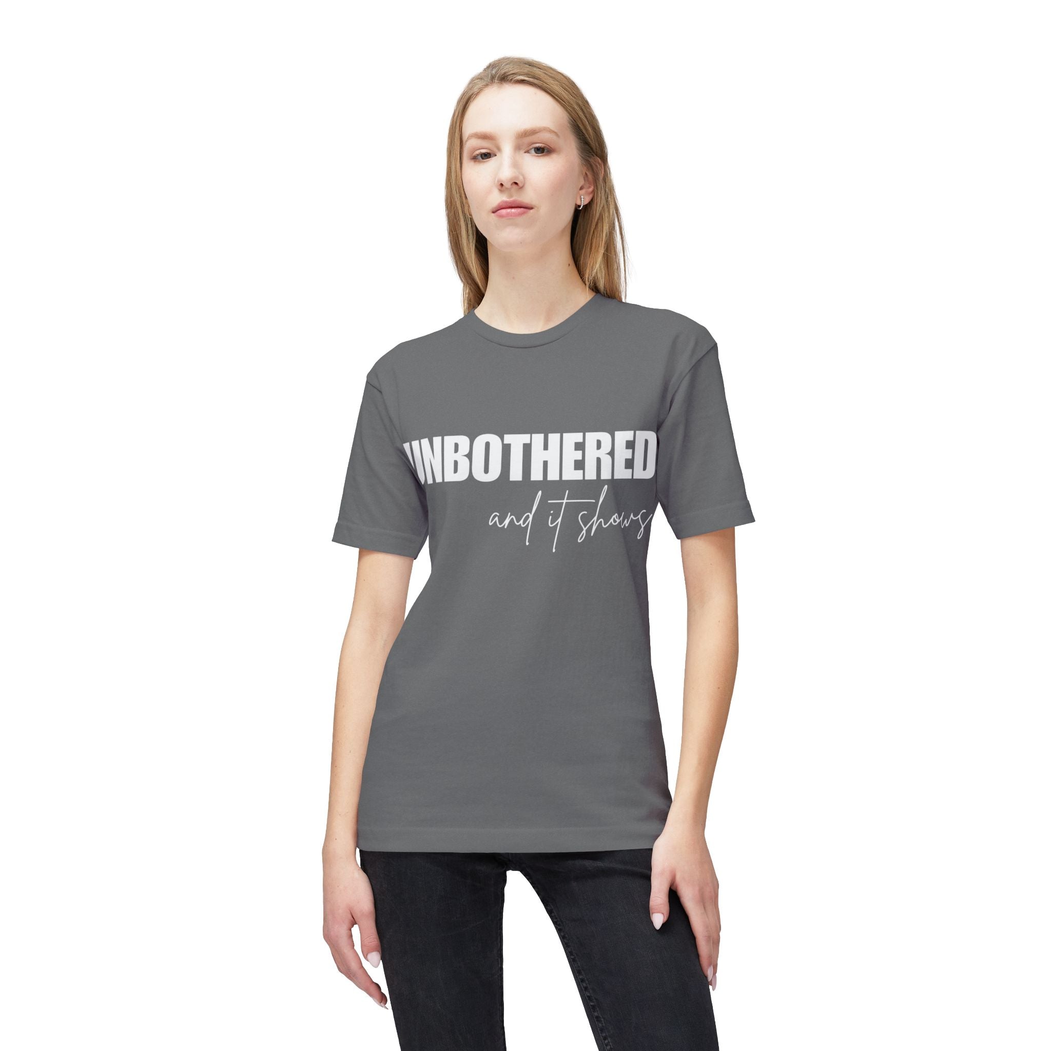 Unbothered Graphic T-Shirt — Minimal White Tee with Subtle 'UNBOTHERED' Text