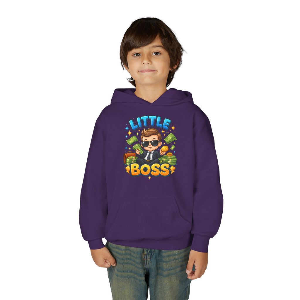 Youth Hoodie — "Little Boss" Cute Kid Money Cartoon Pullover