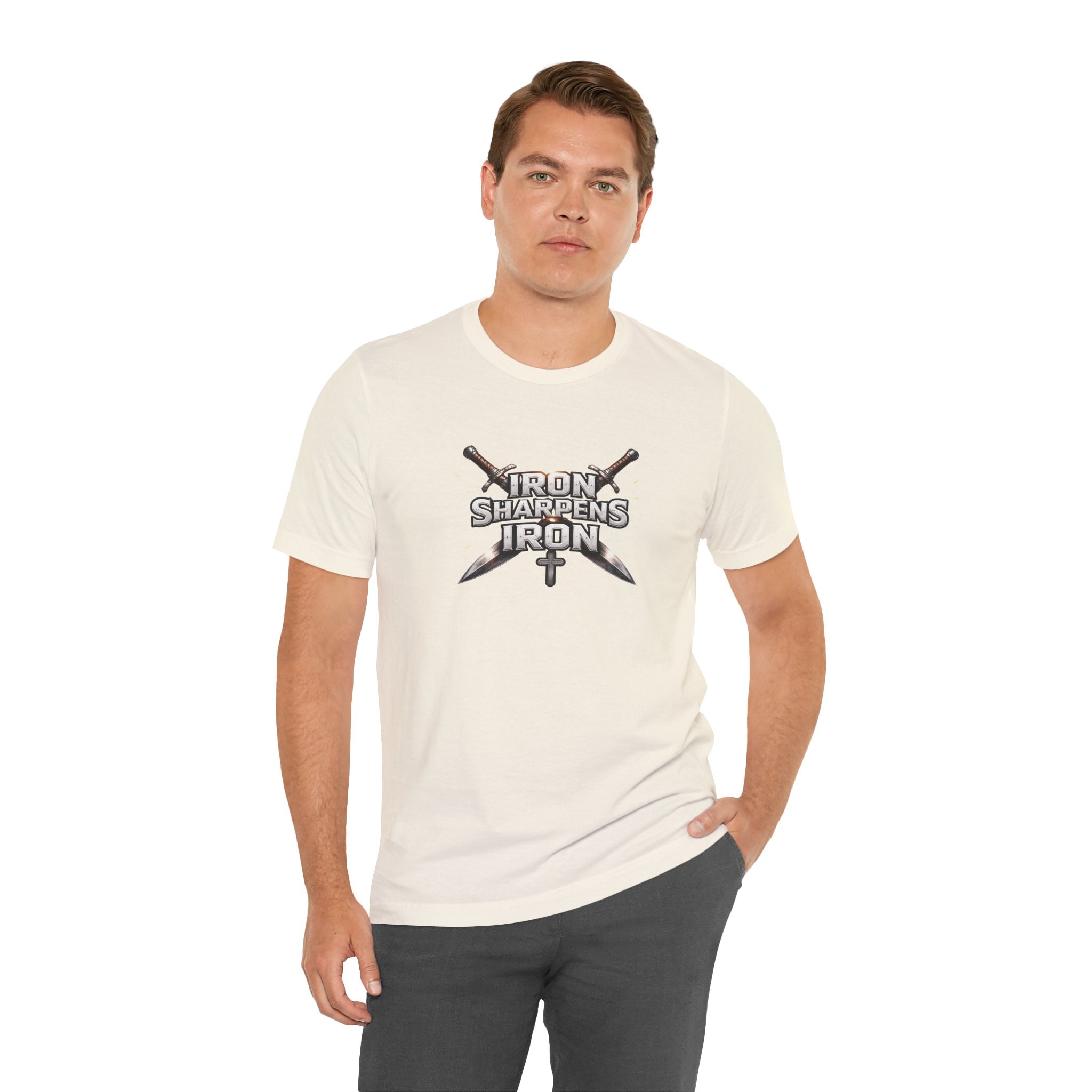 Iron Sharpens Iron T-Shirt — Christian Faith Cross & Swords Tee