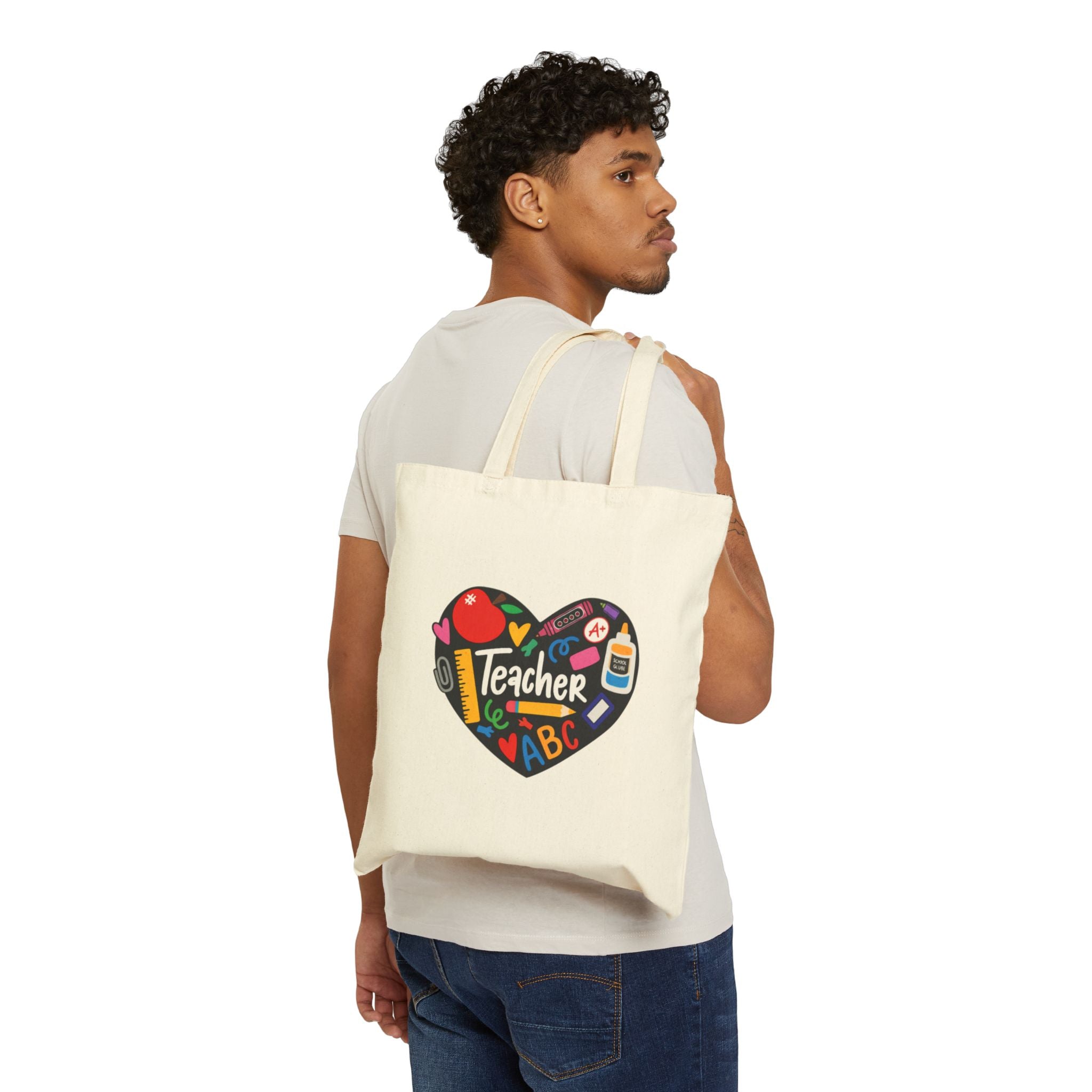 Teacher Tote Bag - "Teach • Love • Inspire" Cotton Canvas School Gift