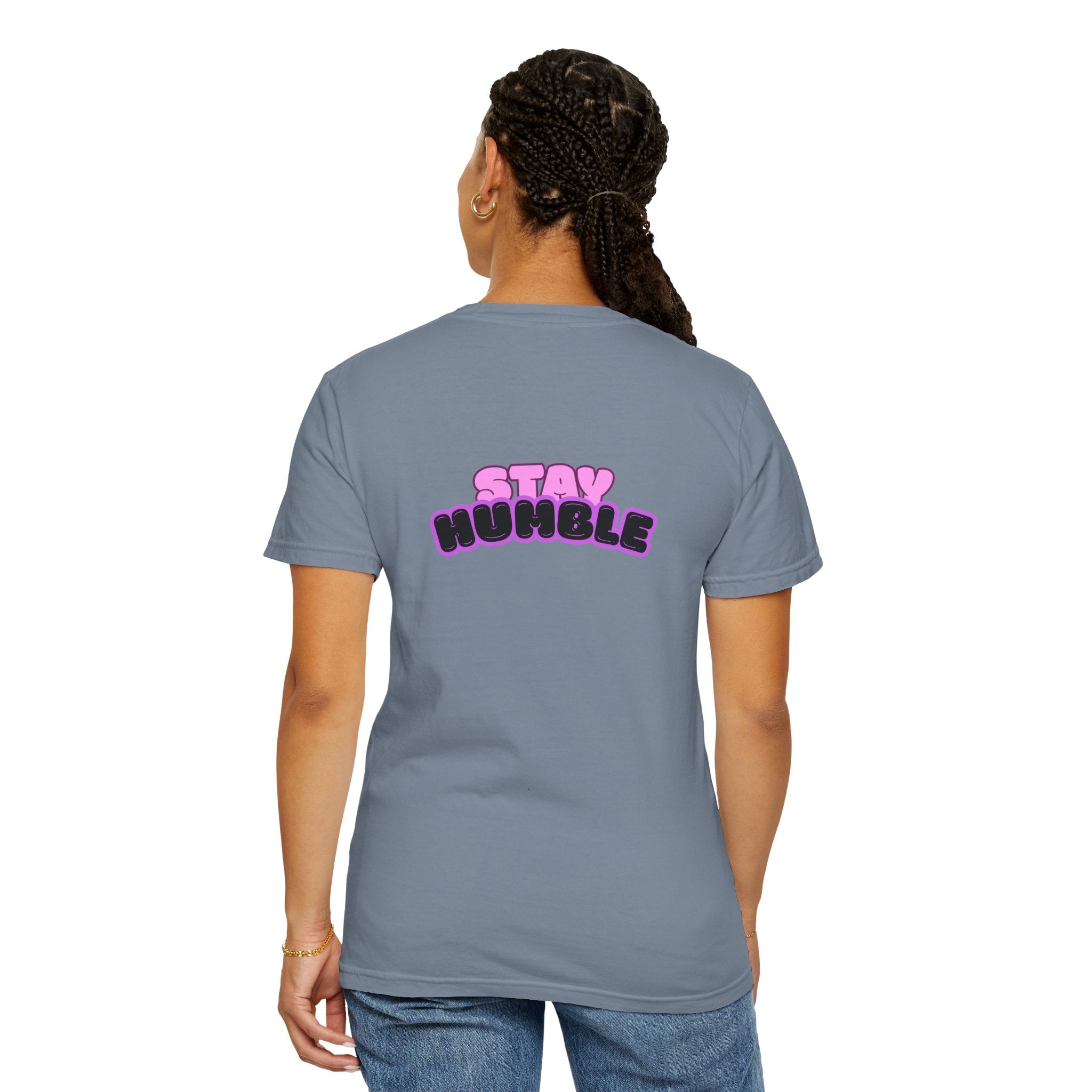 Stay Humble Graphic T-Shirt — Retro Pink & Black Text Tee