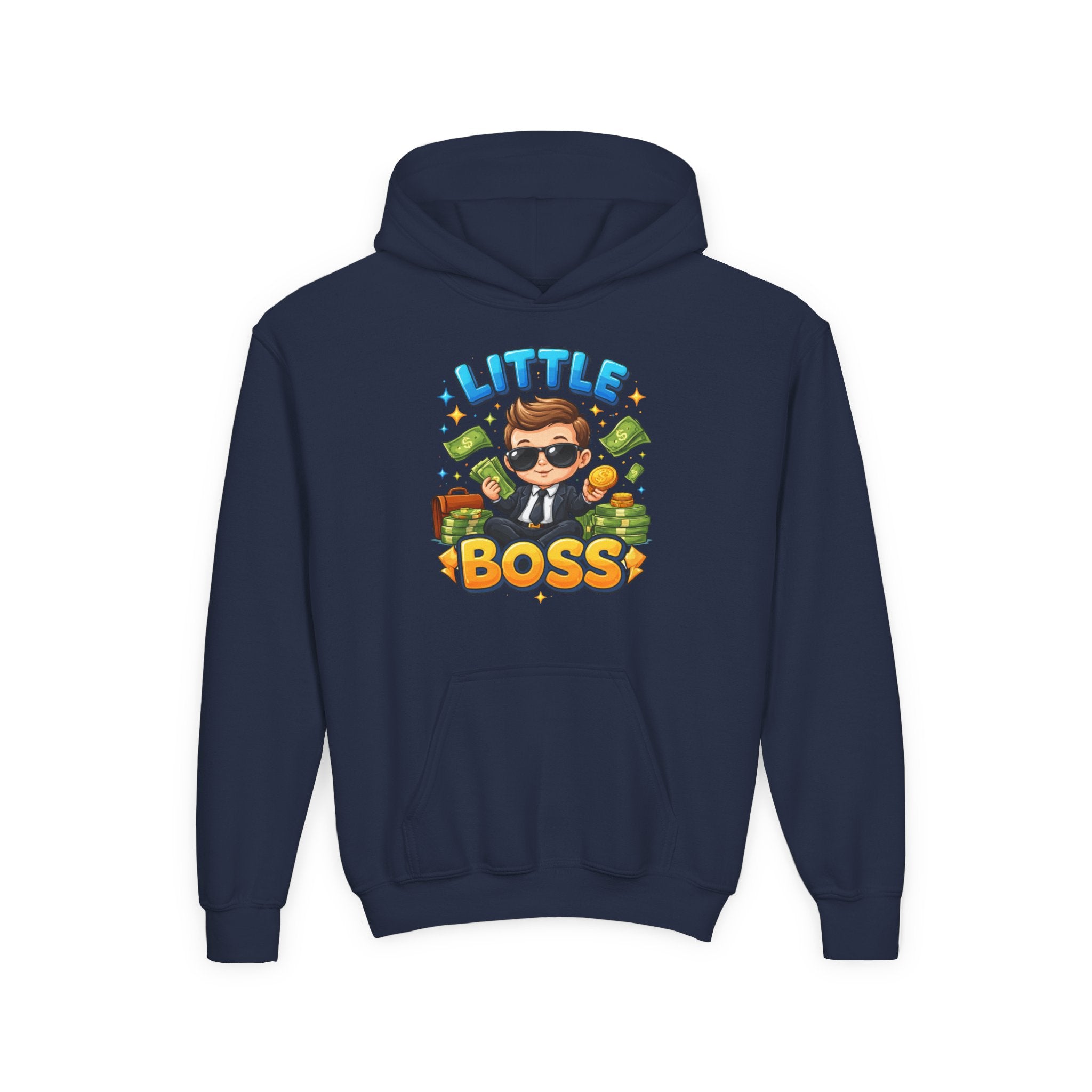 Youth Hoodie — "Little Boss" Cute Kid Money Cartoon Pullover