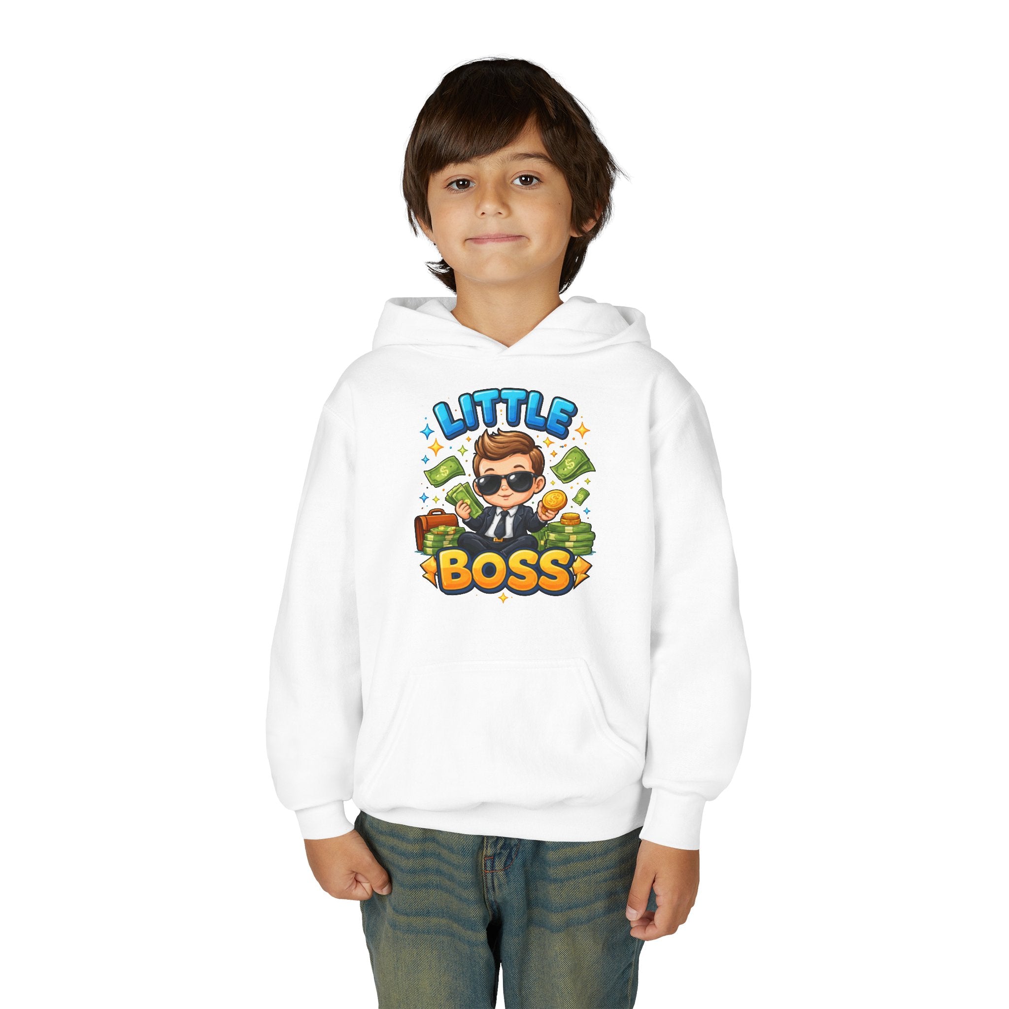 Youth Hoodie — "Little Boss" Cute Kid Money Cartoon Pullover