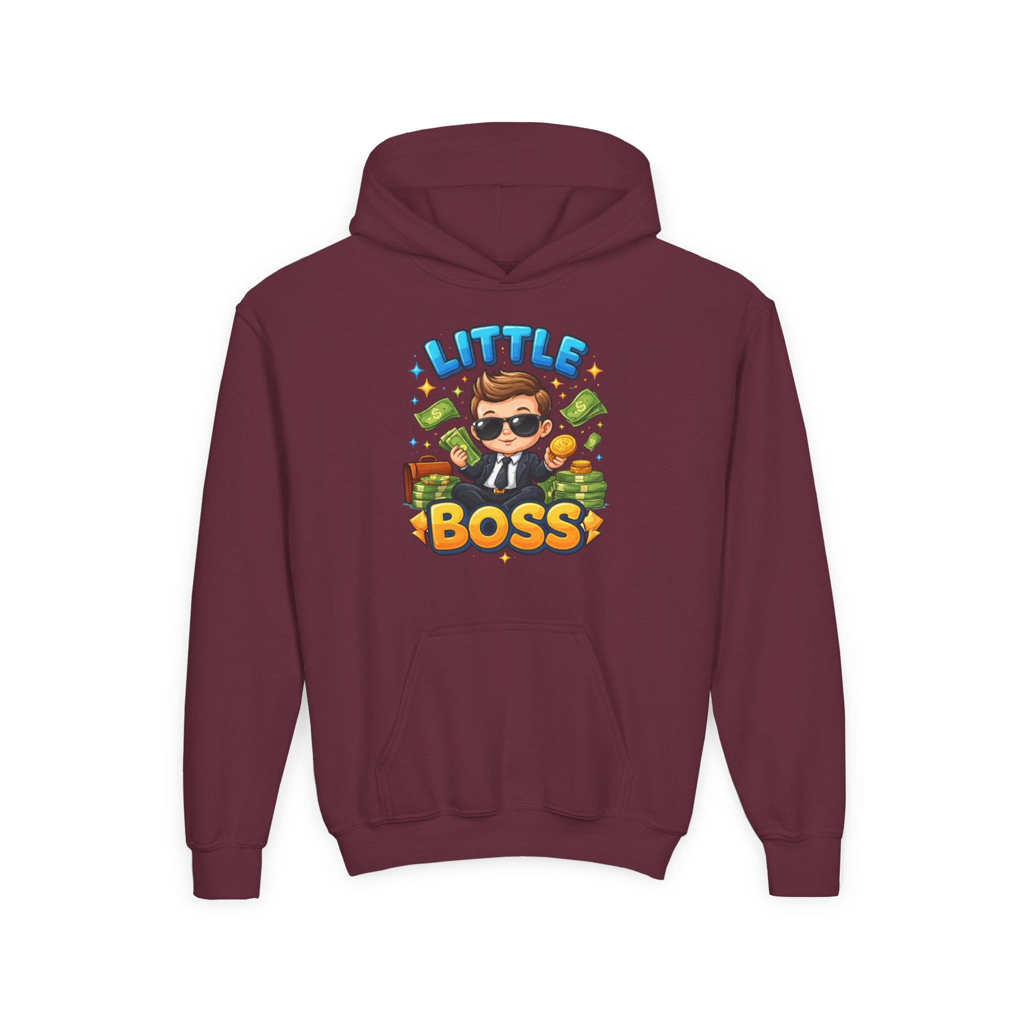 Youth Hoodie — "Little Boss" Cute Kid Money Cartoon Pullover