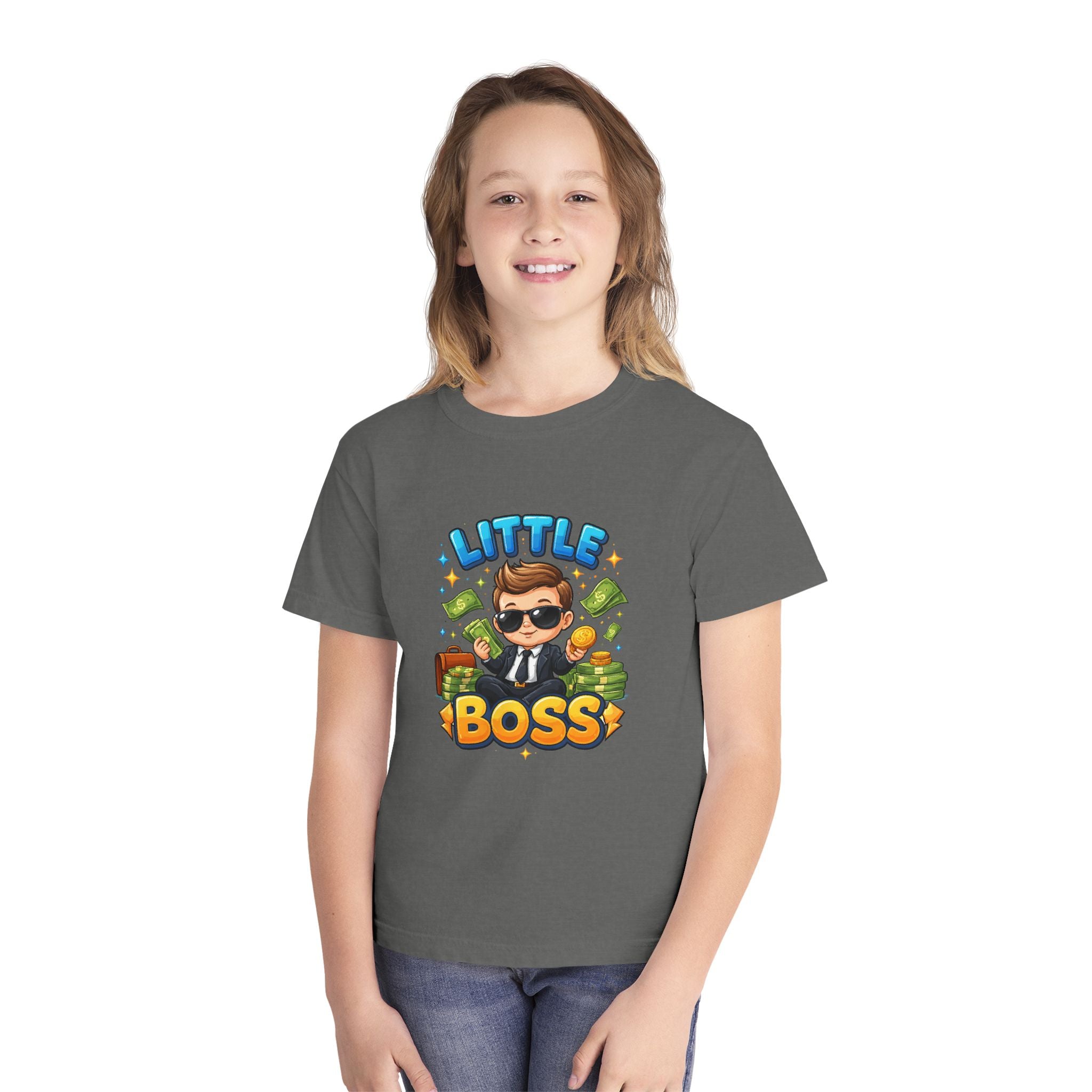 Little Boss Kids T‑Shirt — Cute Cartoon Kid in Suit Design