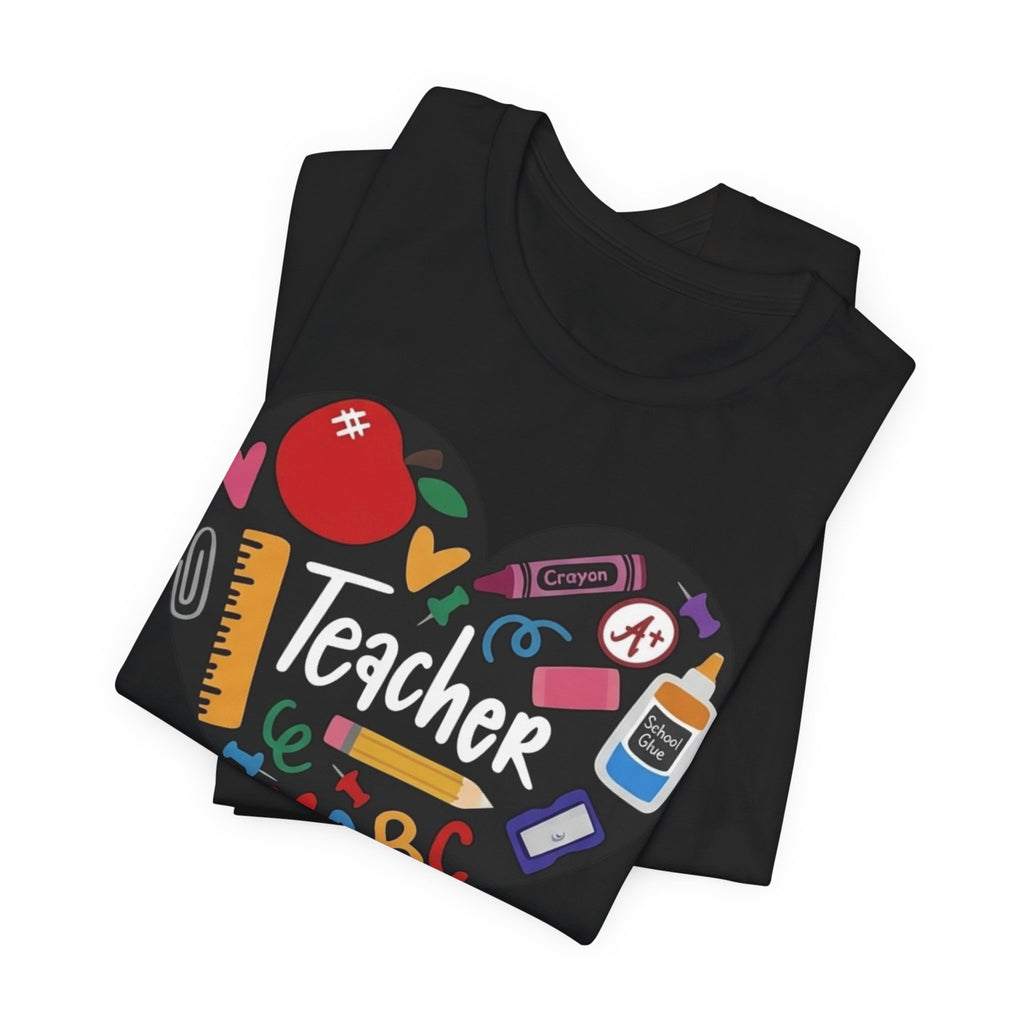 Teacher Heart Graphic Tee — Cute School Supply Design