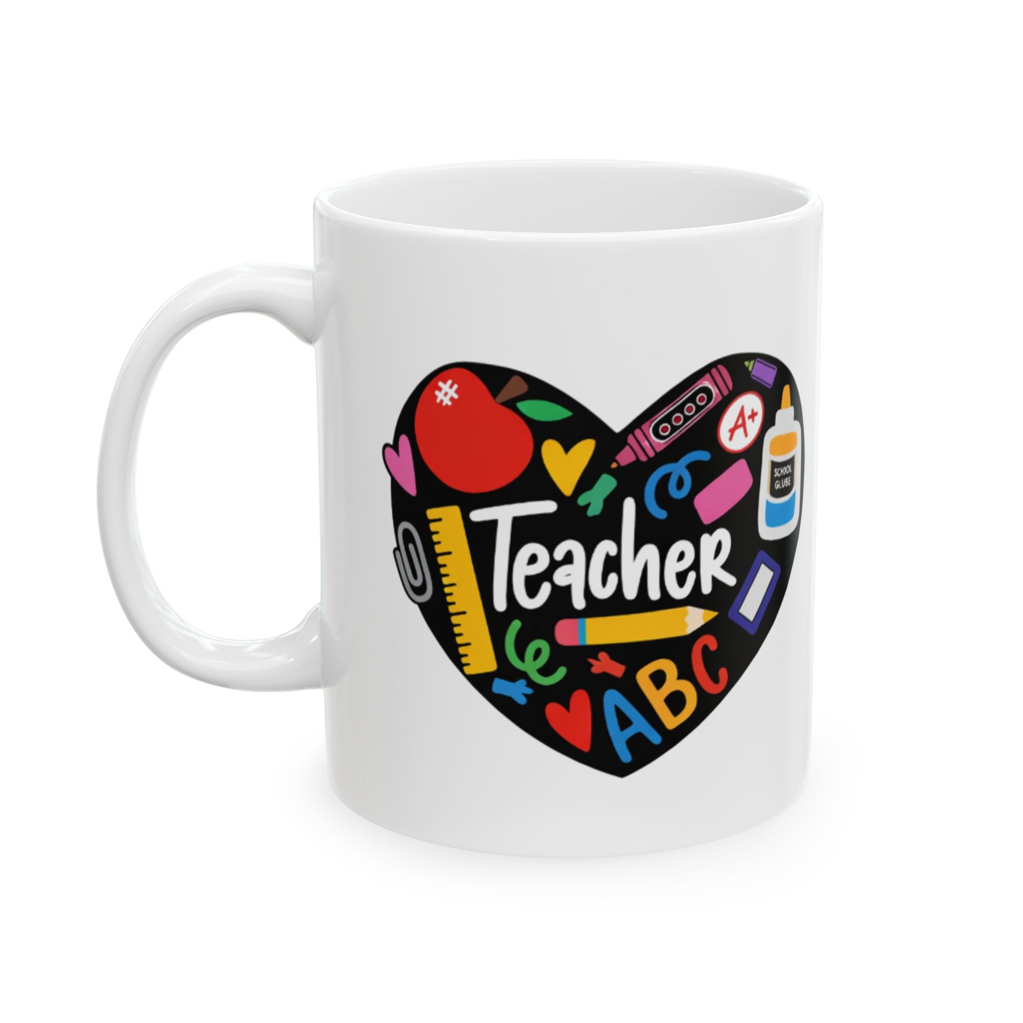 Teacher Heart Ceramic Mug — Colorful School Supplies Design (11oz, 15oz)