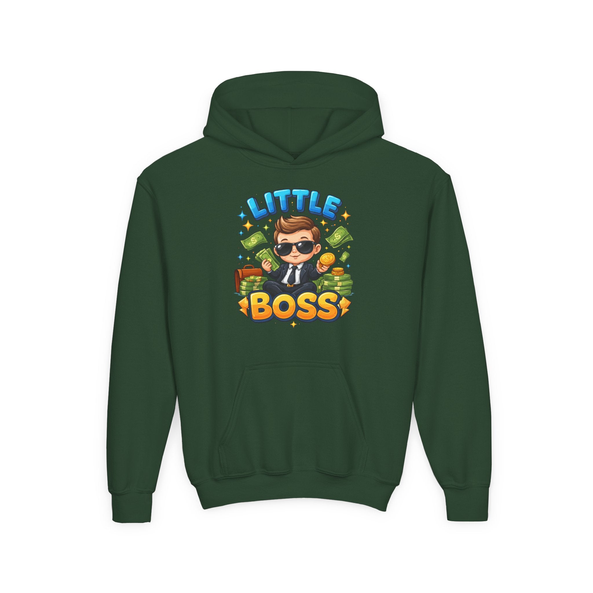 Youth Hoodie — "Little Boss" Cute Kid Money Cartoon Pullover