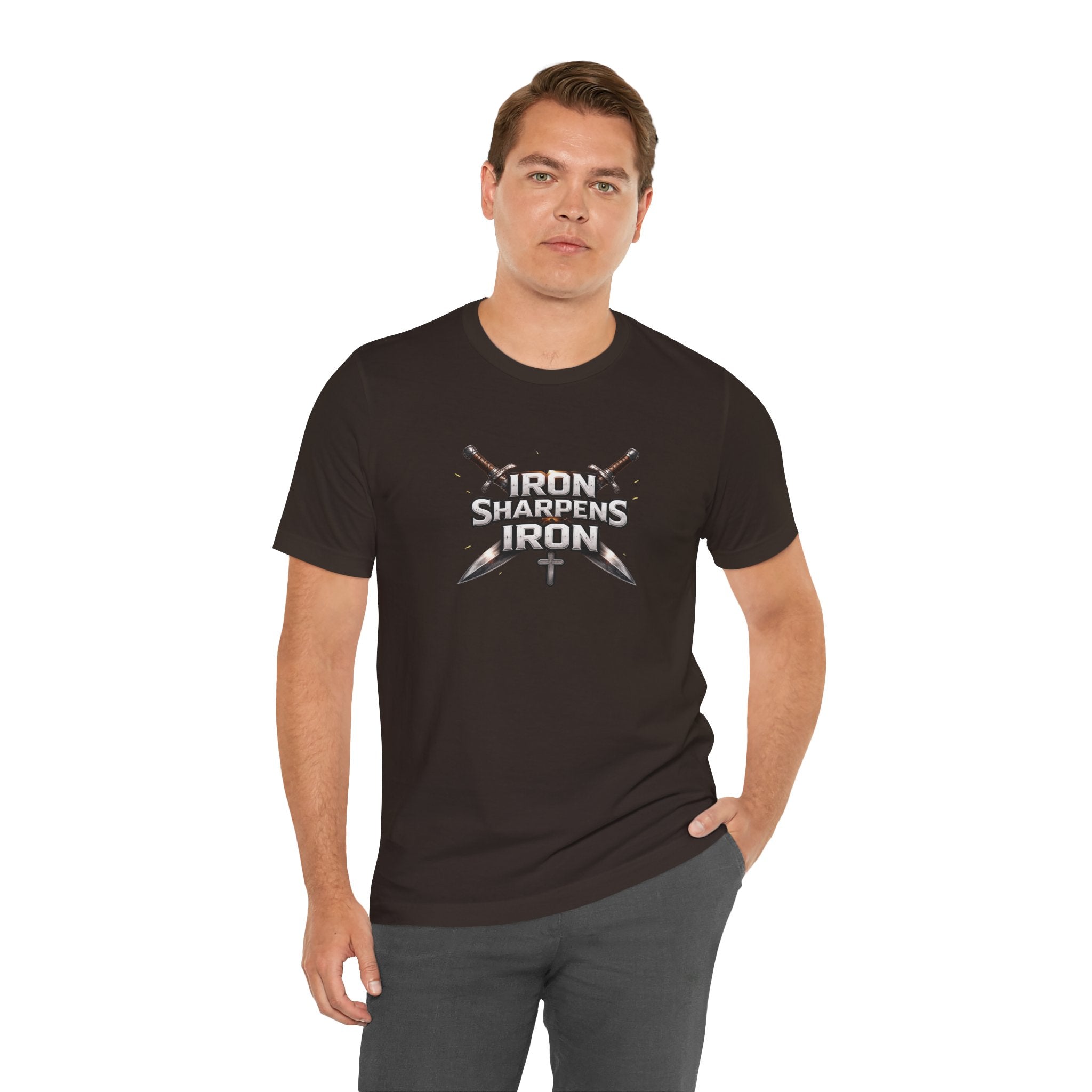 Iron Sharpens Iron T-Shirt — Christian Faith Cross & Swords Tee