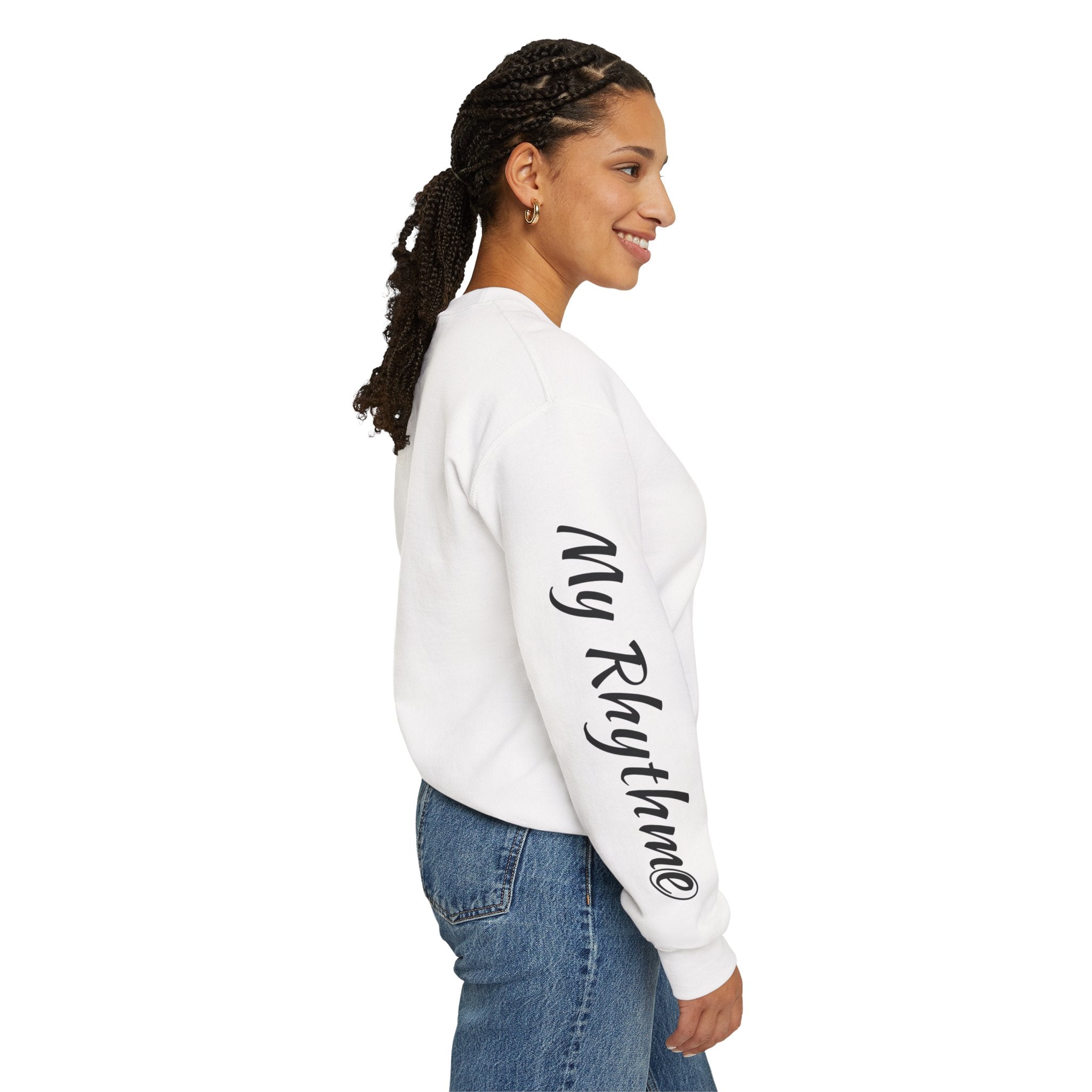 Music Note Crewneck Sweatshirt — "My Rhythme" Graphic for Musicians & Music Lovers