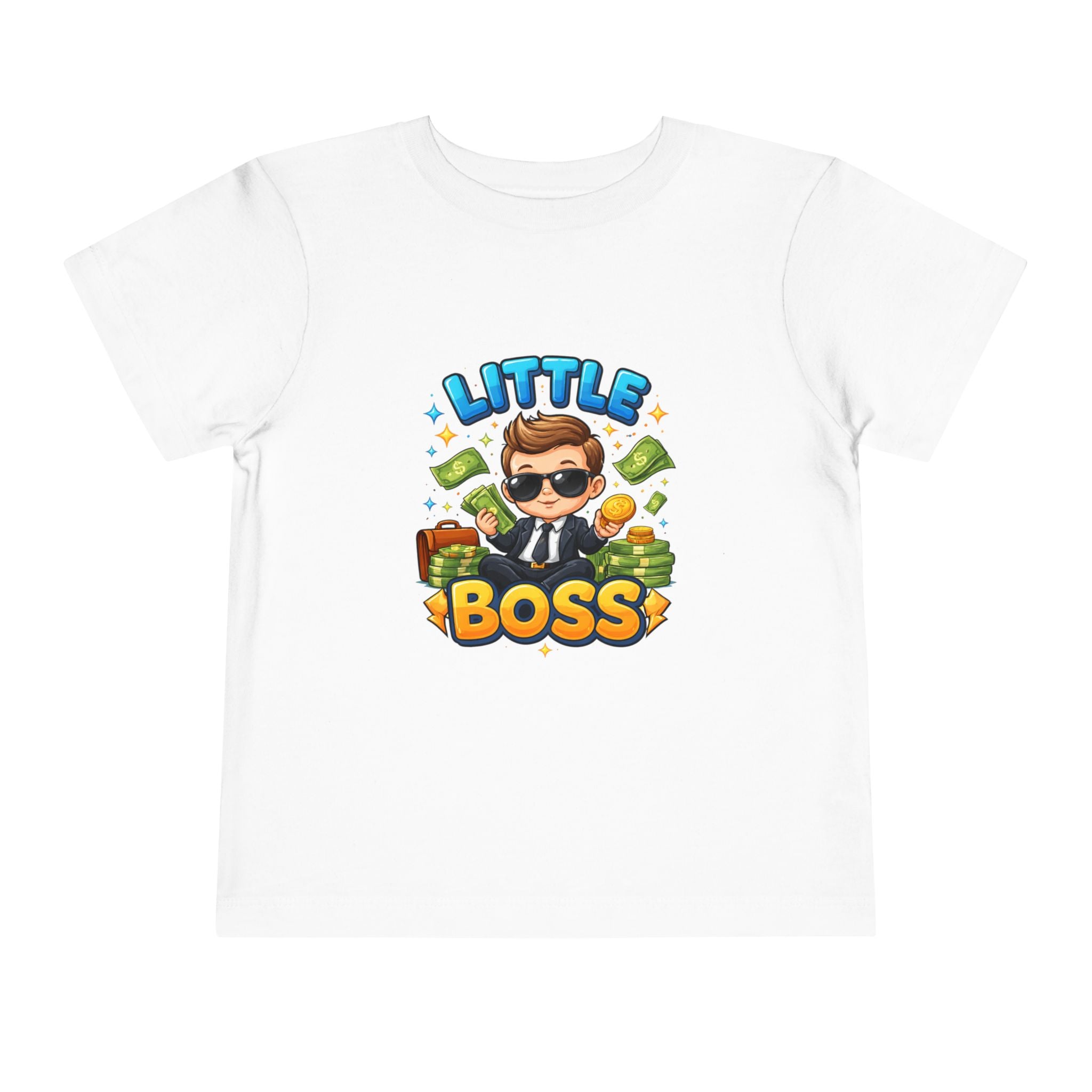 Toddler Tee — "Little Boss" Cute Kids Shirt (Money & Sunglasses Design)