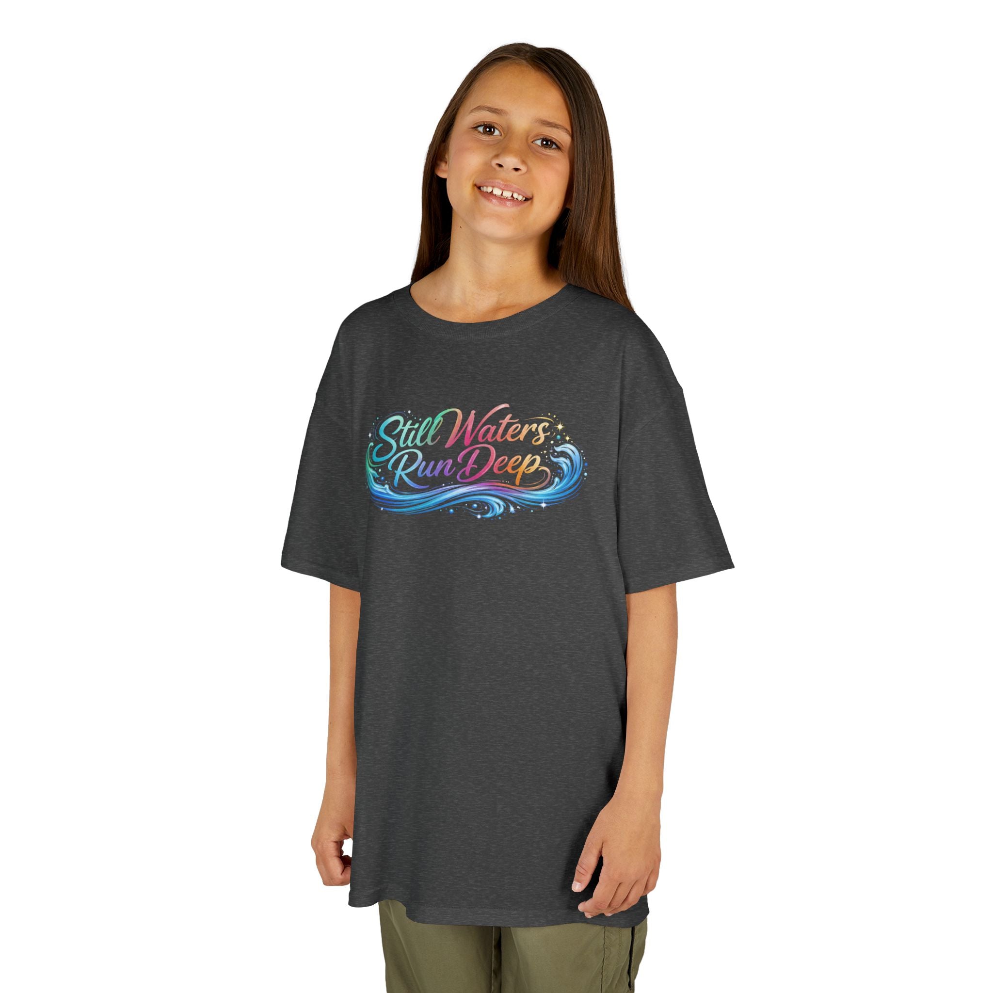 Kids Tee — "Still Waters Run Deep" Colorful Water Swirl Graphic