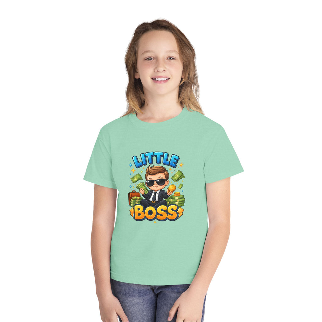Little Boss Kids T‑Shirt — Cute Cartoon Kid in Suit Design