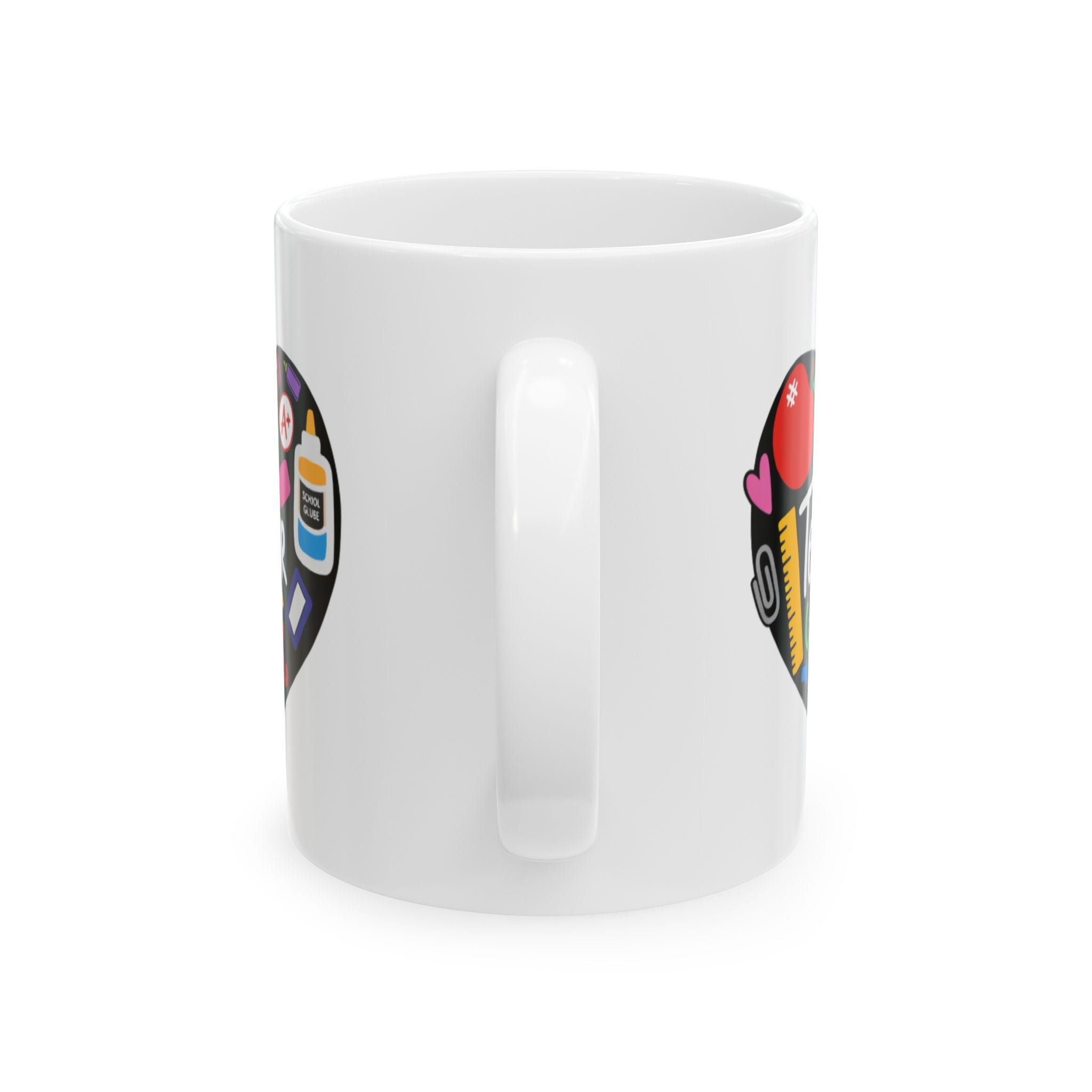 Teacher Heart Ceramic Mug — Colorful School Supplies Design (11oz, 15oz)