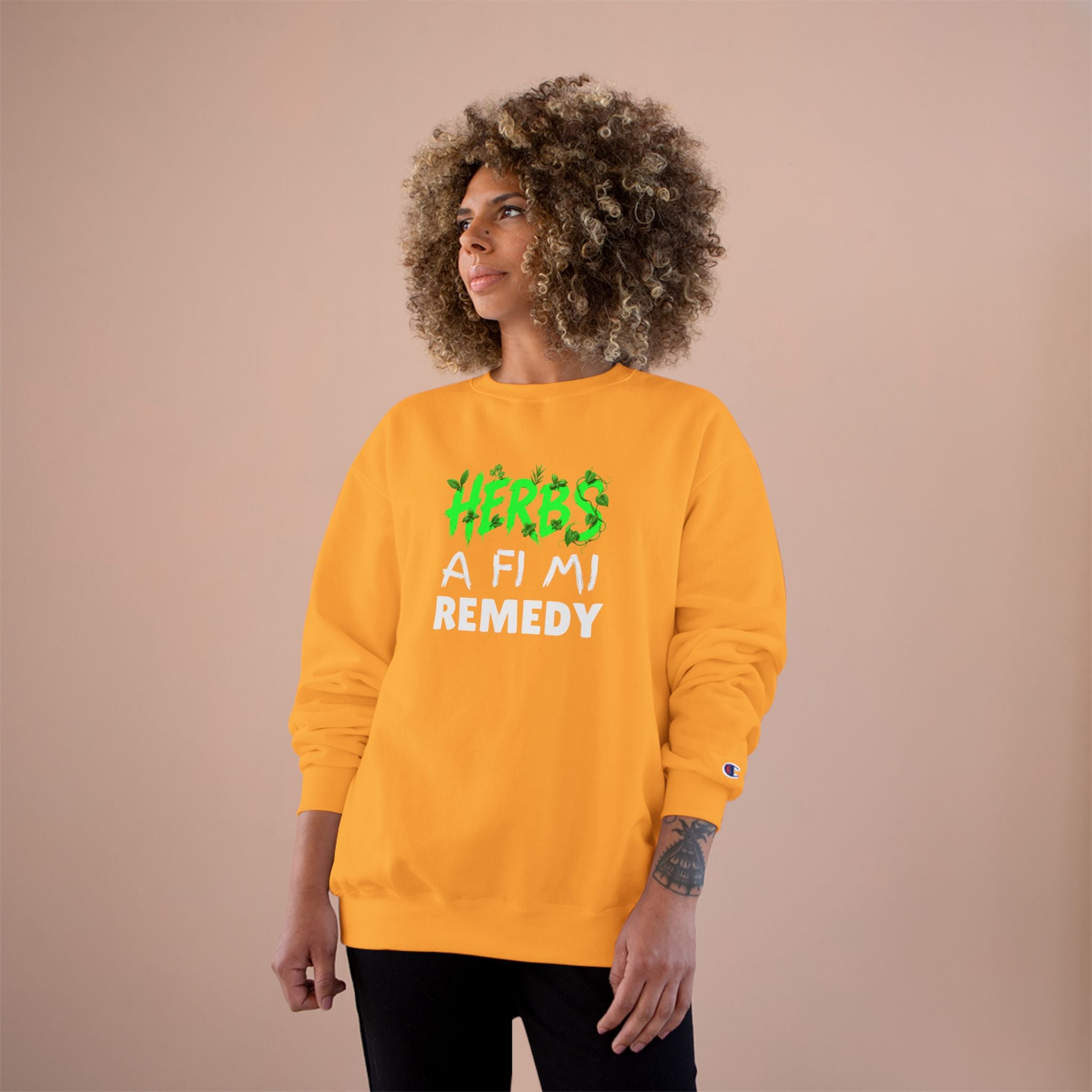 Herbs A Fi Mi Remedy Sweatshirt — Jamaican Patois Herbal Remedy Champion Crewneck