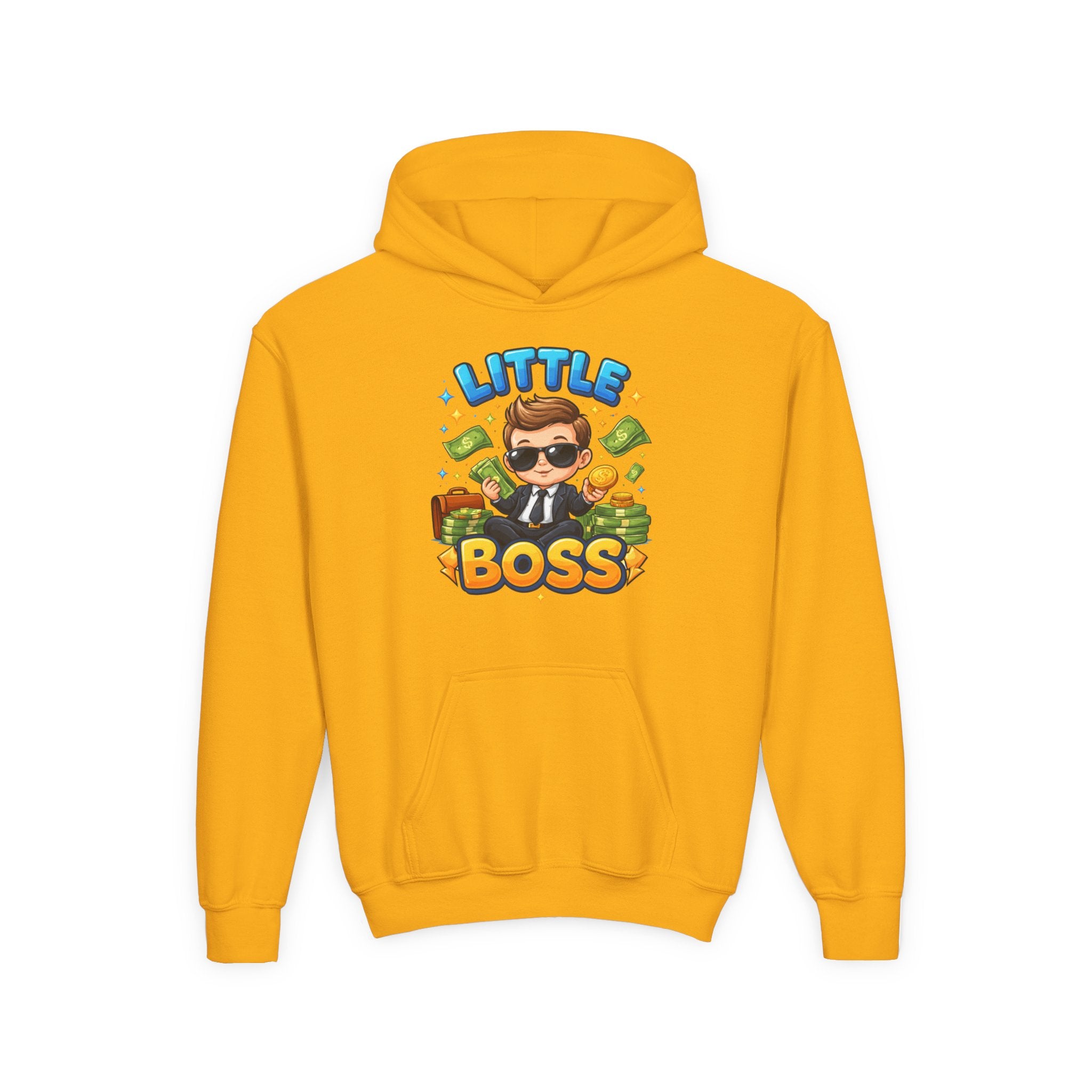Youth Hoodie — "Little Boss" Cute Kid Money Cartoon Pullover