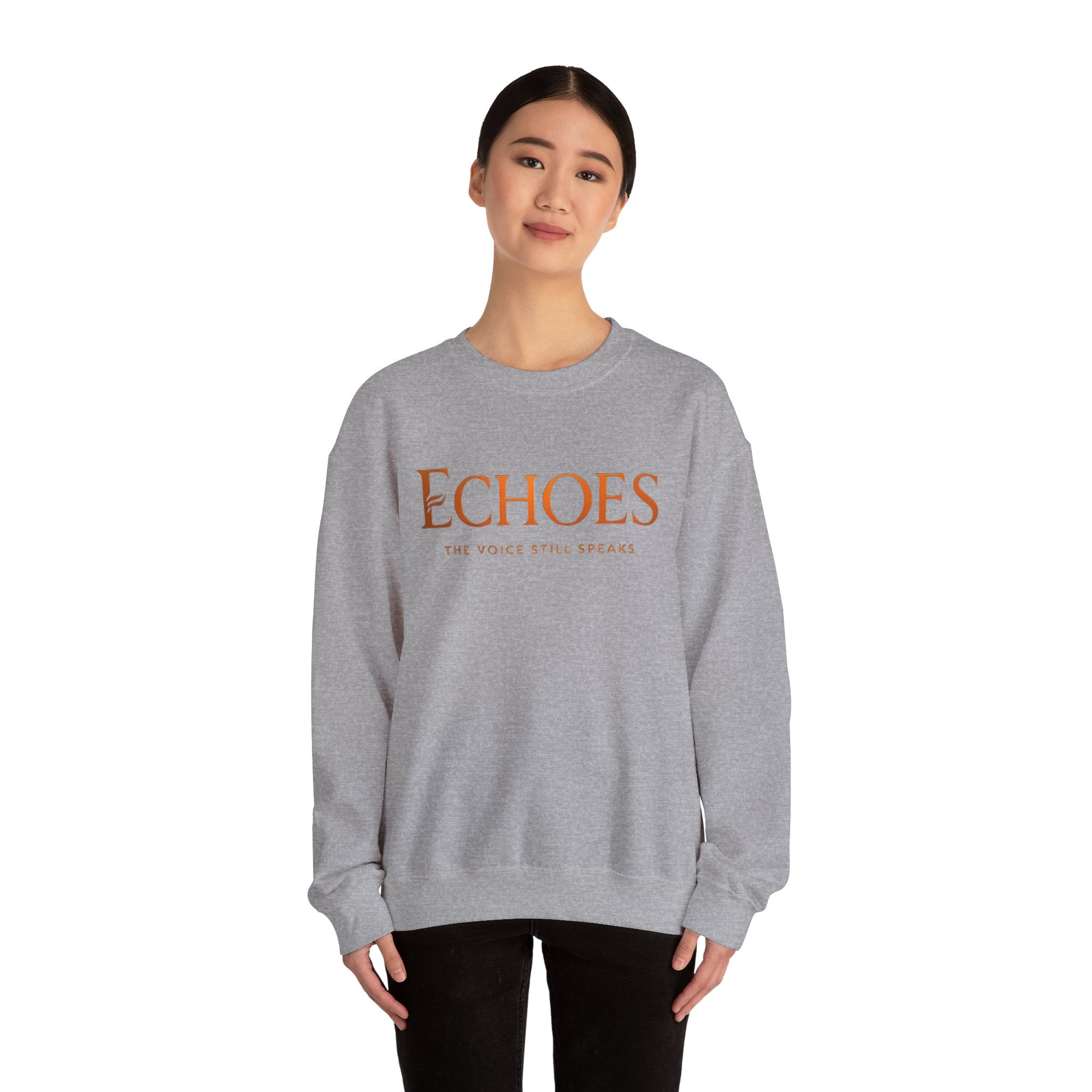 Echoes Crewneck Sweatshirt — "Echoes: The Voice Still Speaks" Minimal Graphic
