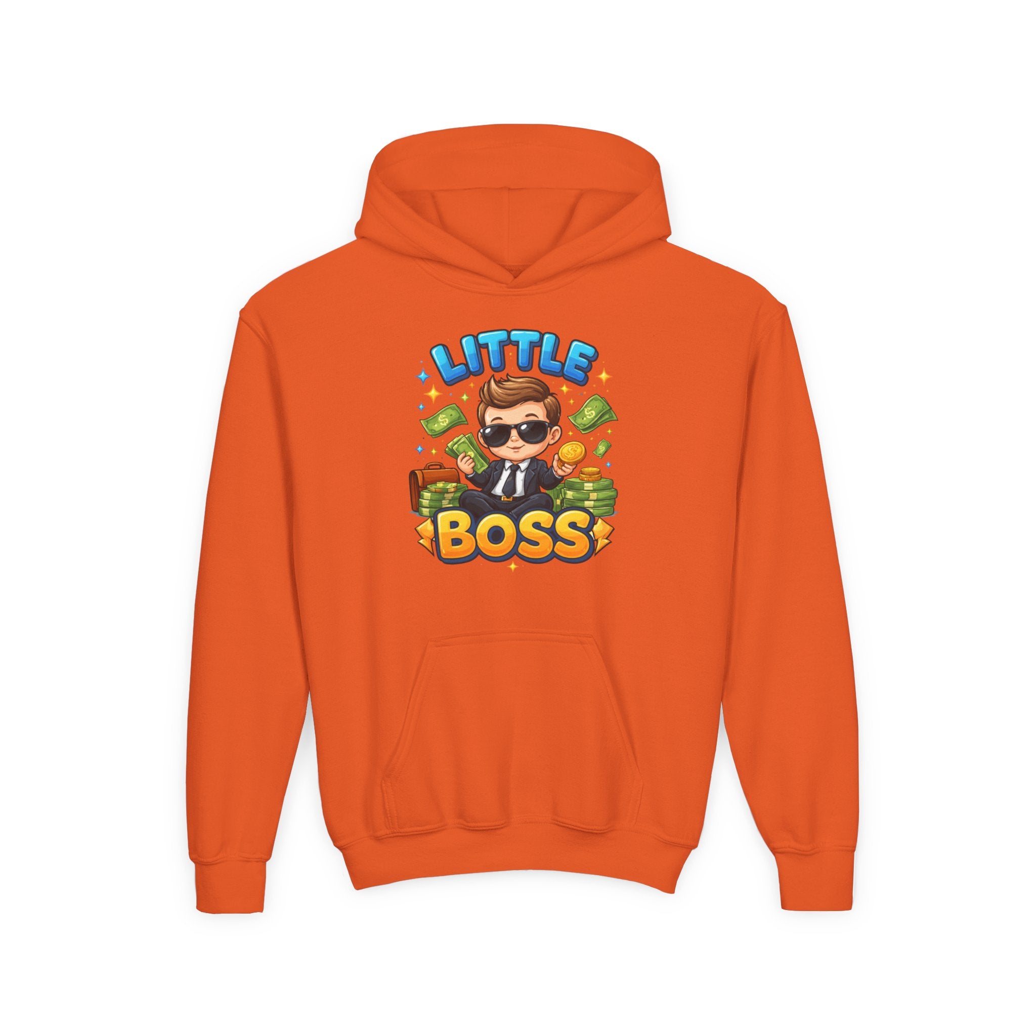Youth Hoodie — "Little Boss" Cute Kid Money Cartoon Pullover