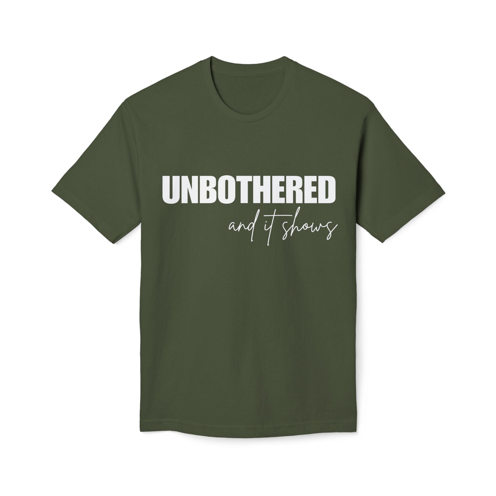 Unbothered Graphic T-Shirt — Minimal White Tee with Subtle 'UNBOTHERED' Text