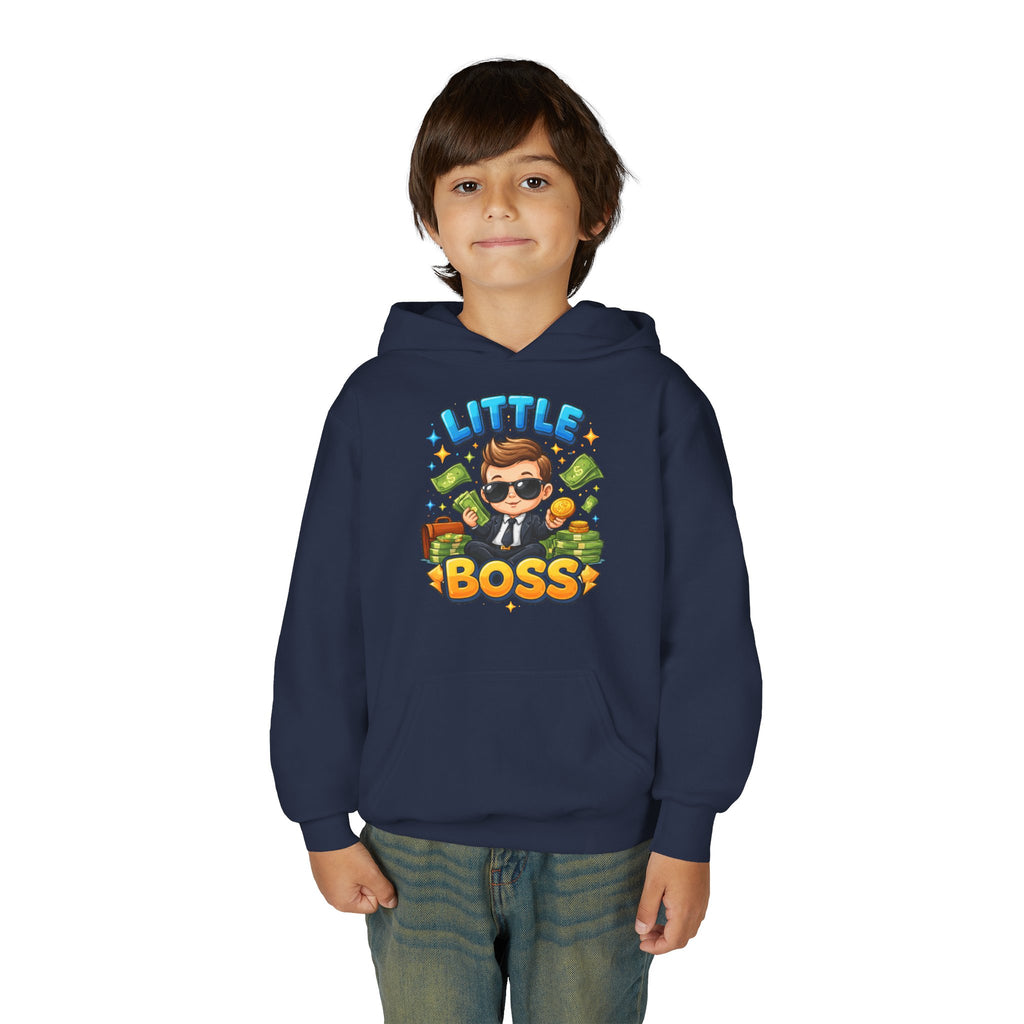 Youth Hoodie — "Little Boss" Cute Kid Money Cartoon Pullover