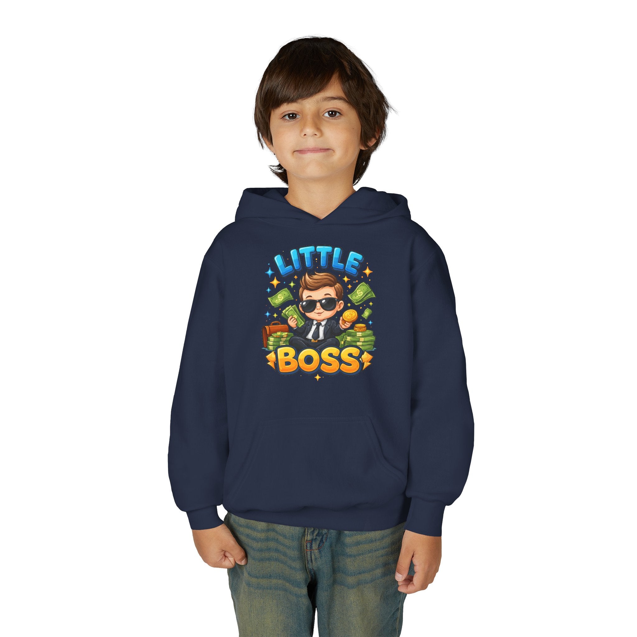 Youth Hoodie — "Little Boss" Cute Kid Money Cartoon Pullover