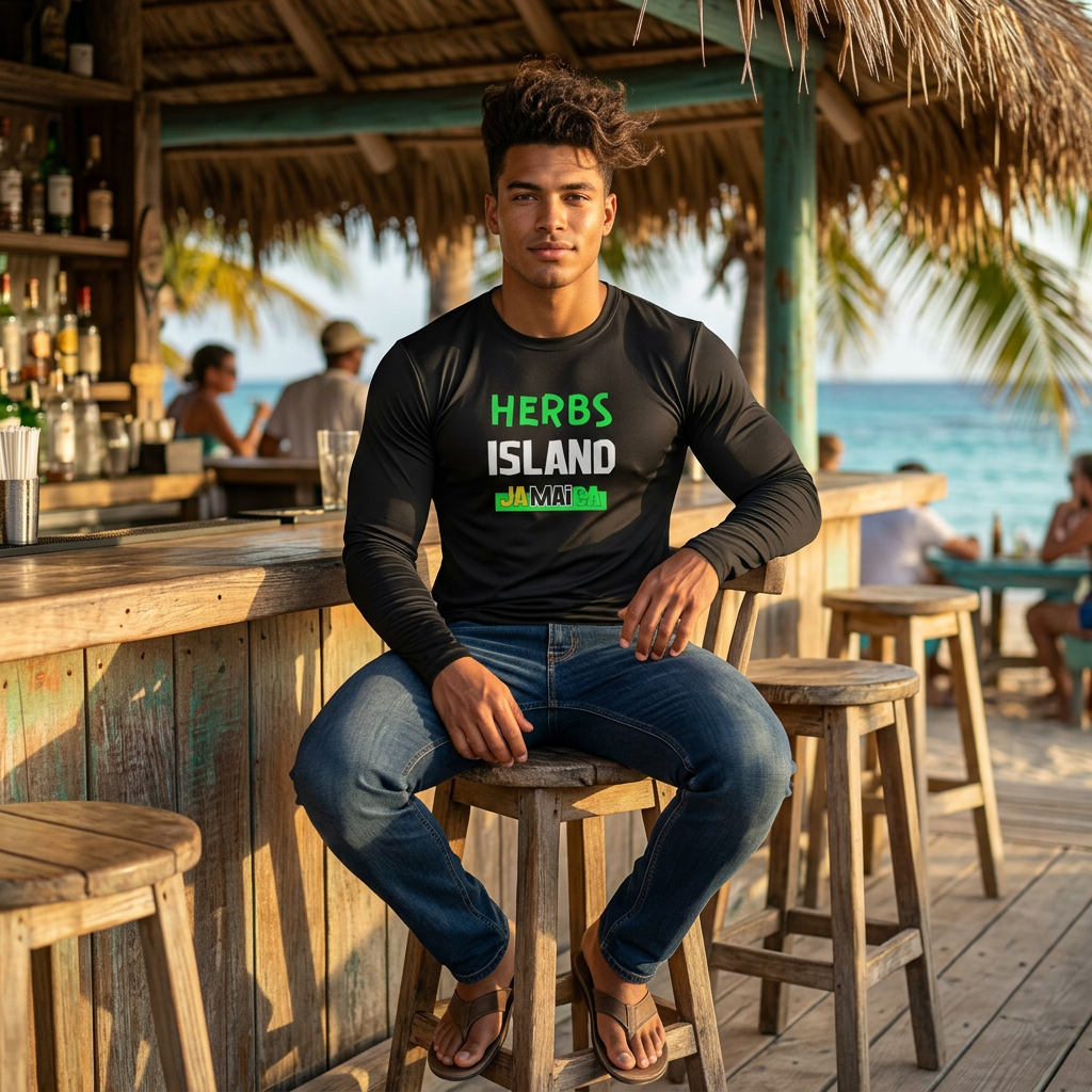 Herbs Island Jamaica Long Sleeve Tee — Caribbean Herb Vibes