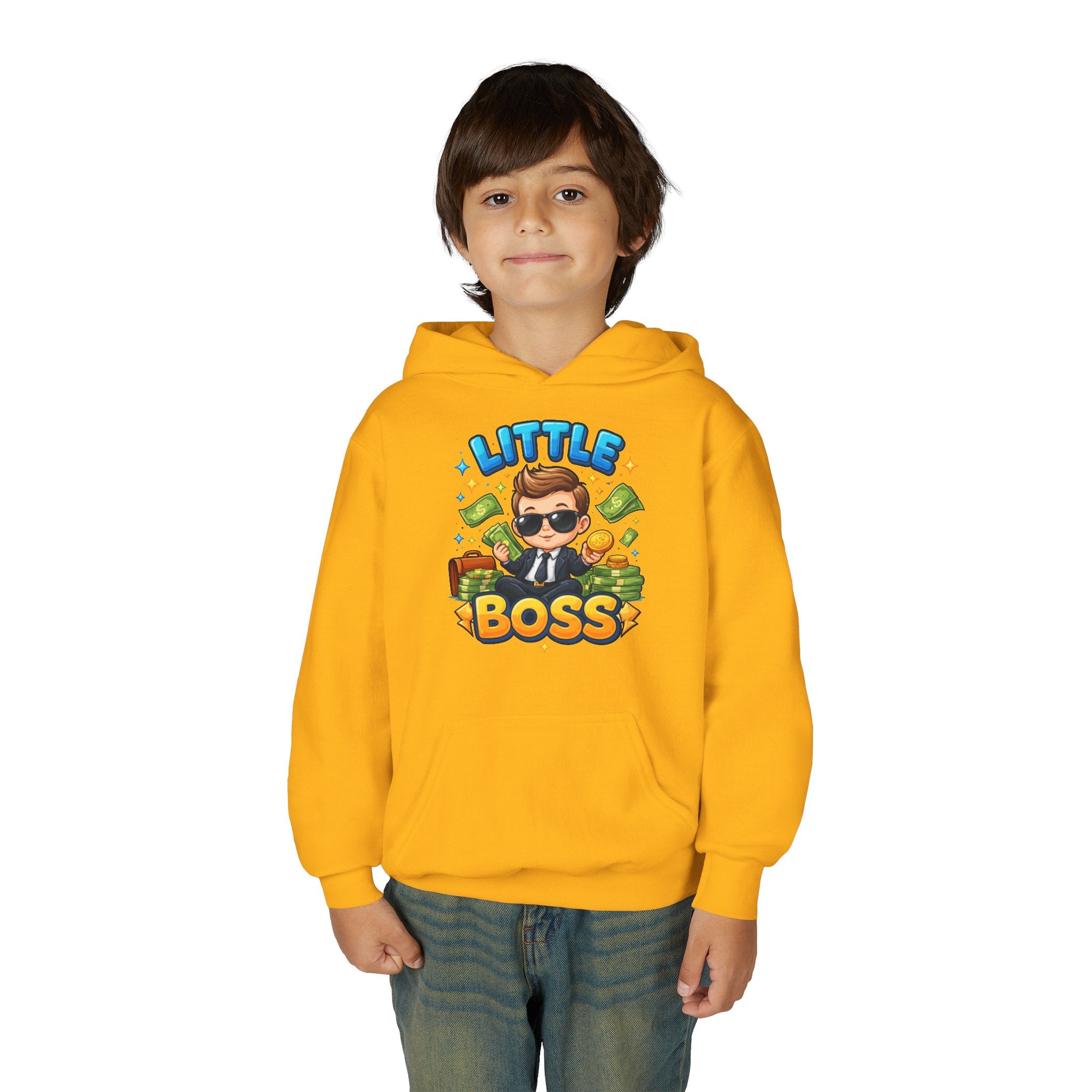 Youth Hoodie — "Little Boss" Cute Kid Money Cartoon Pullover