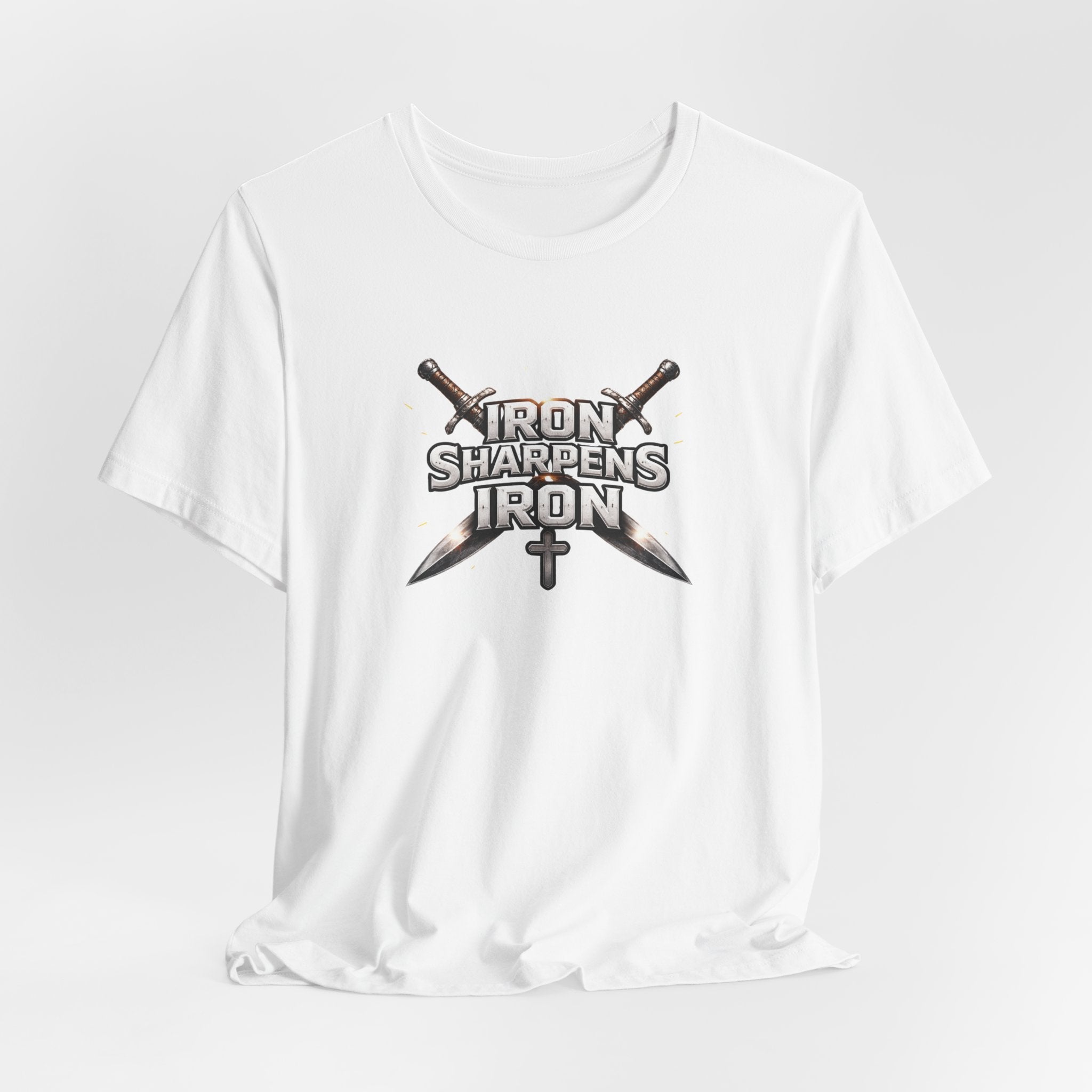Iron Sharpens Iron T-Shirt — Christian Faith Cross & Swords Tee