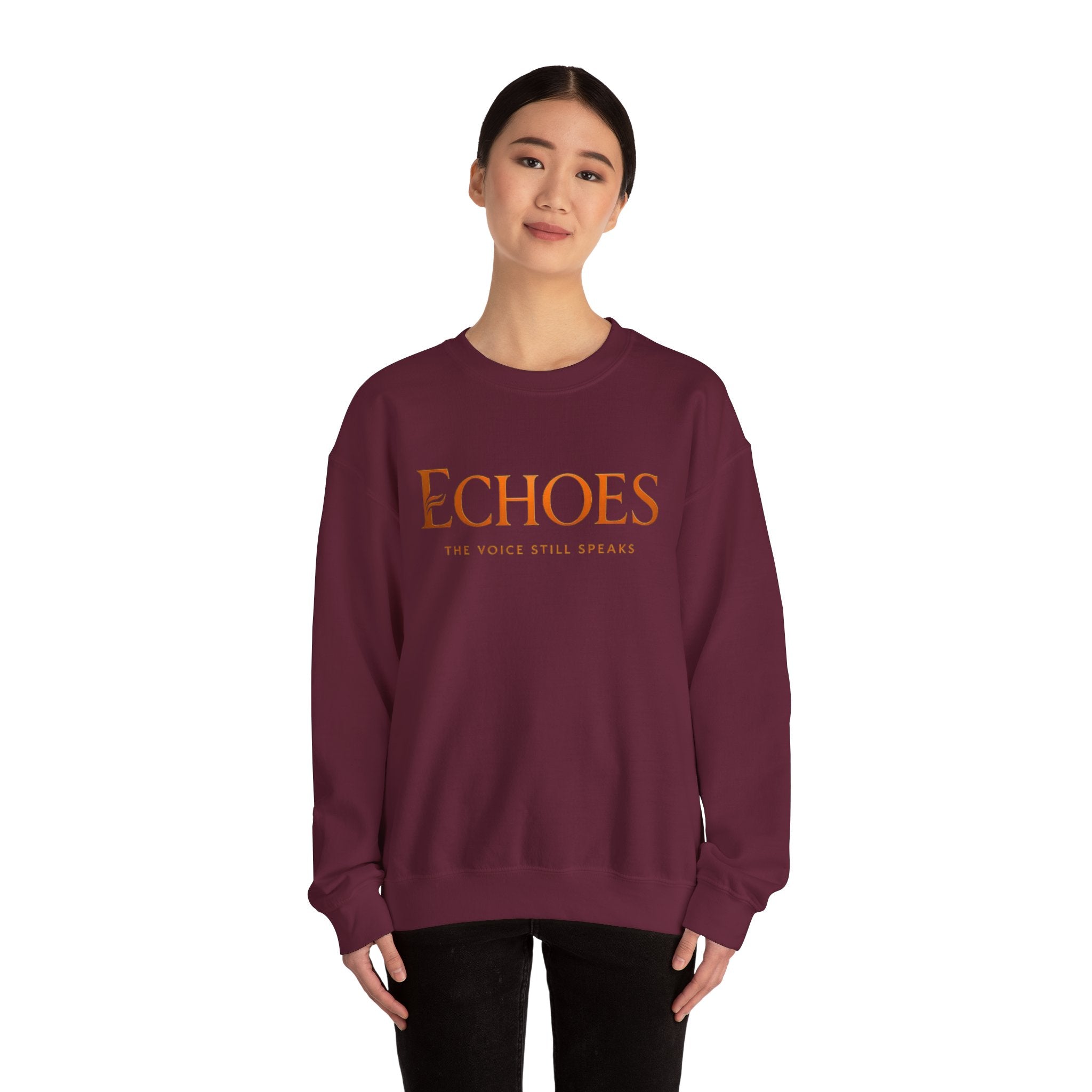 Echoes Crewneck Sweatshirt — "Echoes: The Voice Still Speaks" Minimal Graphic