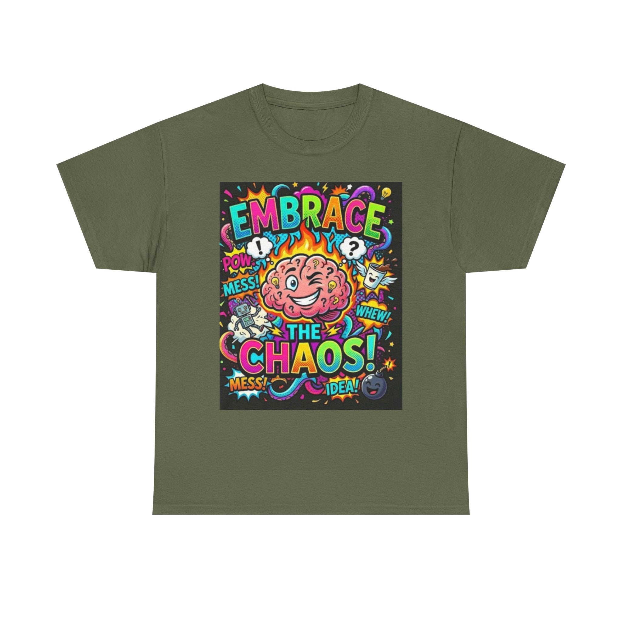 Embrace the Chaos T-Shirt — Colorful Brain Pop Art Graphic Tee