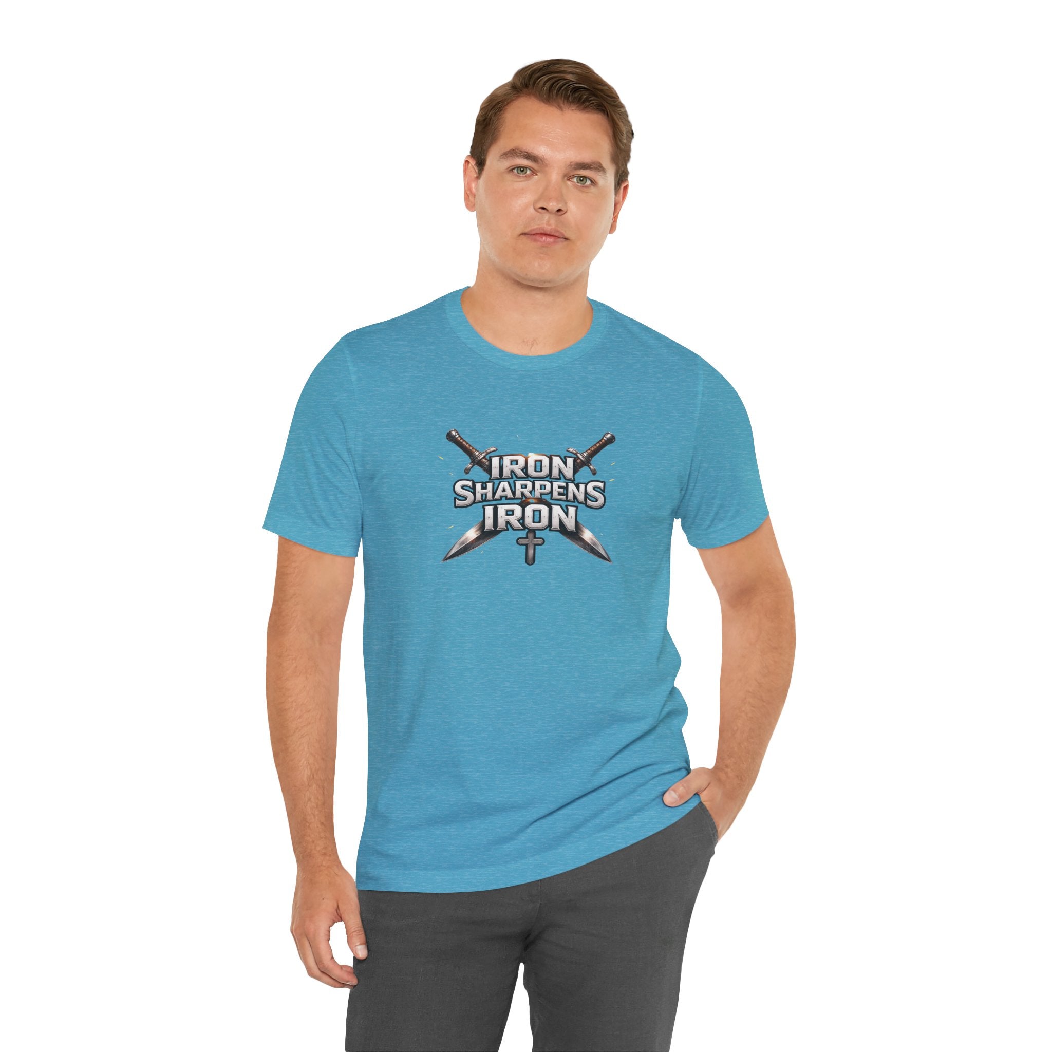 Iron Sharpens Iron T-Shirt — Christian Faith Cross & Swords Tee