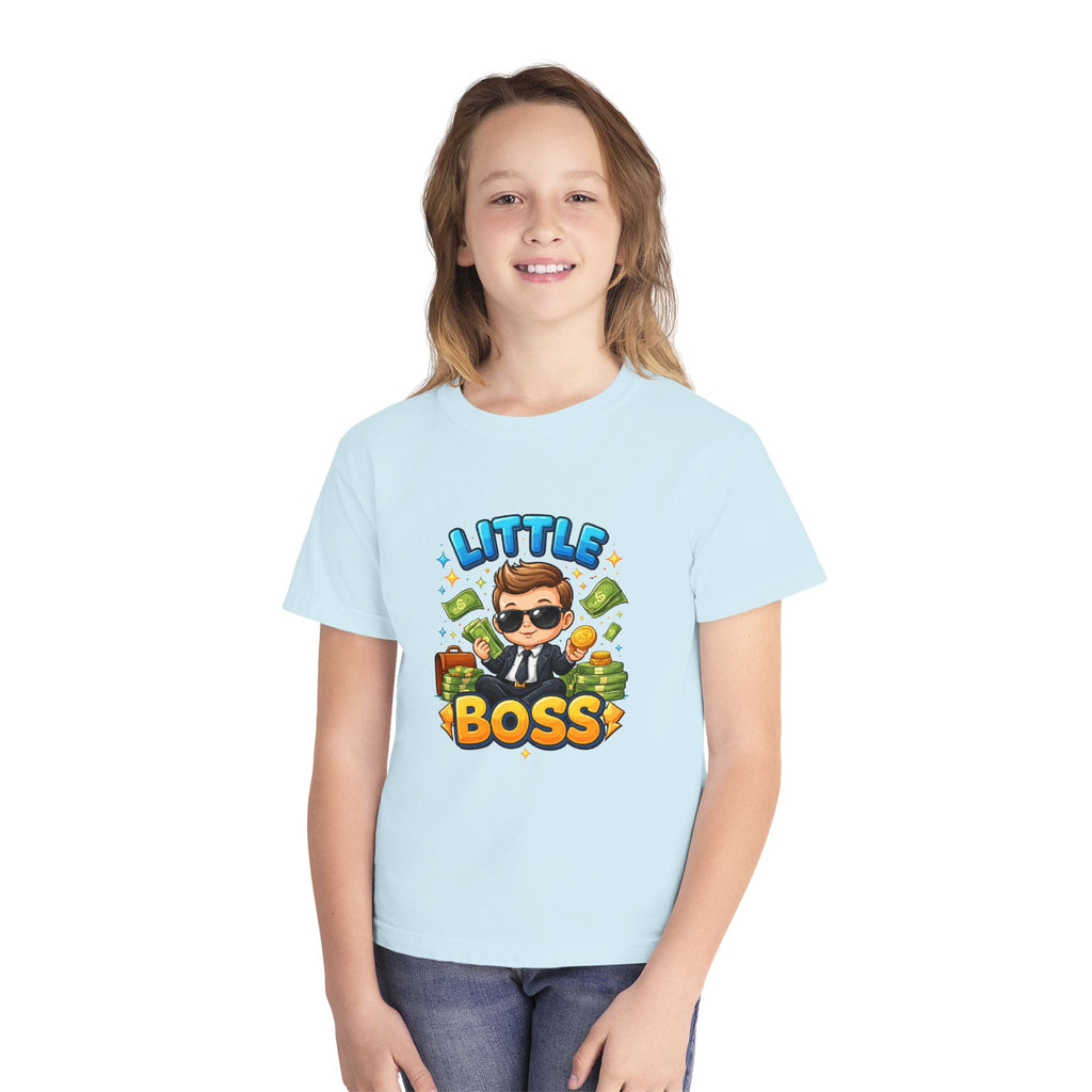 Little Boss Kids T‑Shirt — Cute Cartoon Kid in Suit Design