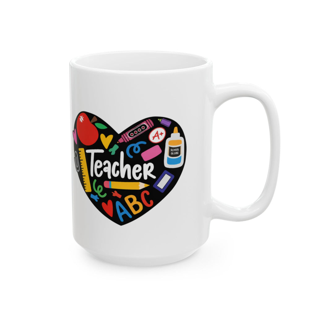 Teacher Heart Ceramic Mug — Colorful School Supplies Design (11oz, 15oz)