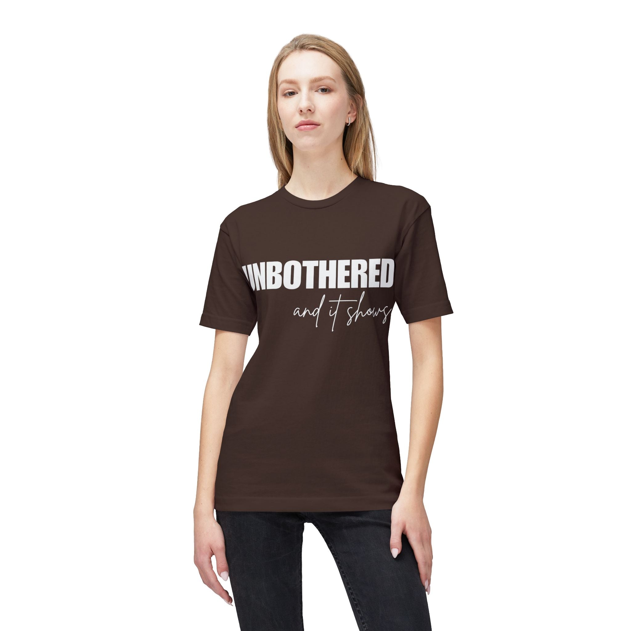 Unbothered Graphic T-Shirt — Minimal White Tee with Subtle 'UNBOTHERED' Text