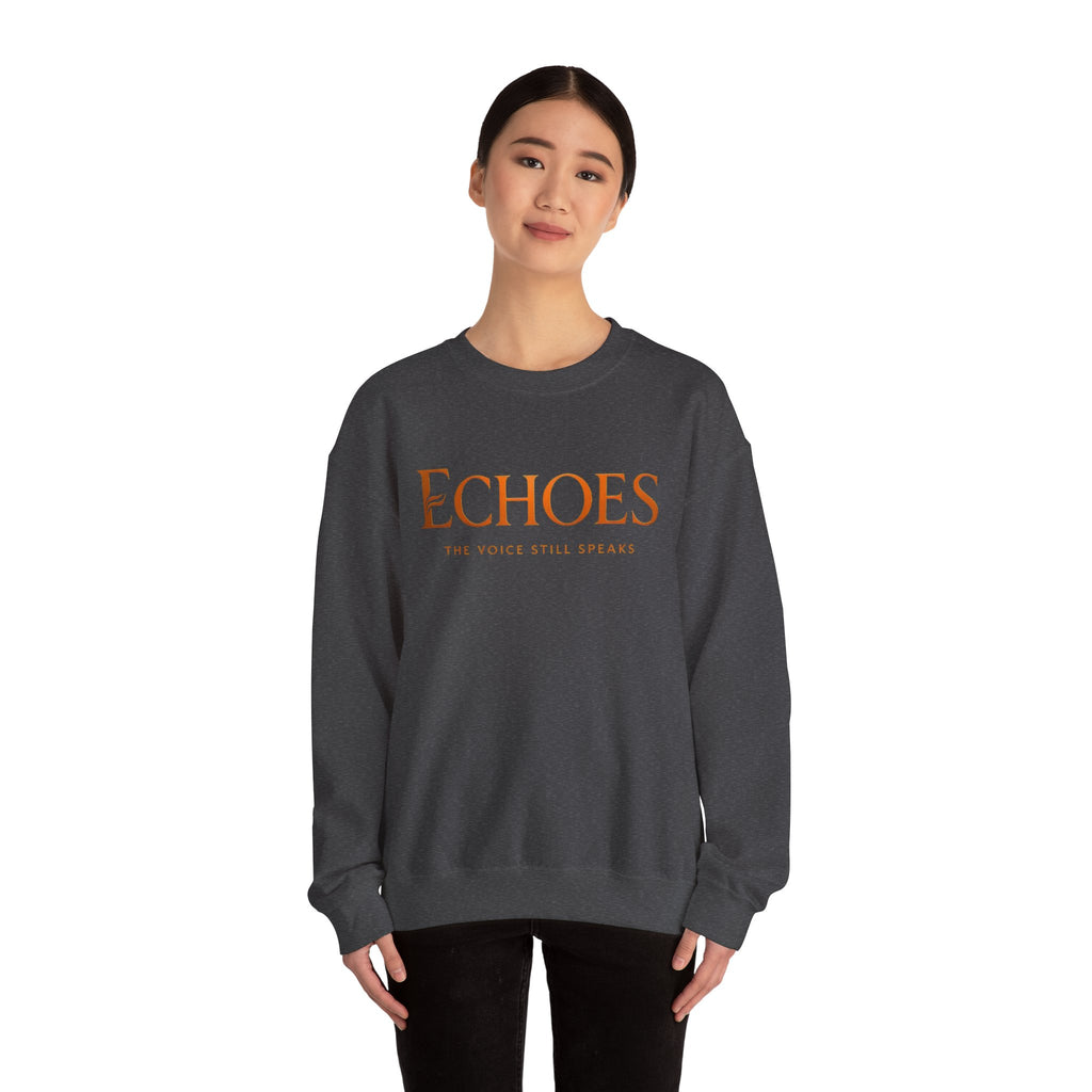 Echoes Crewneck Sweatshirt — "Echoes: The Voice Still Speaks" Minimal Graphic